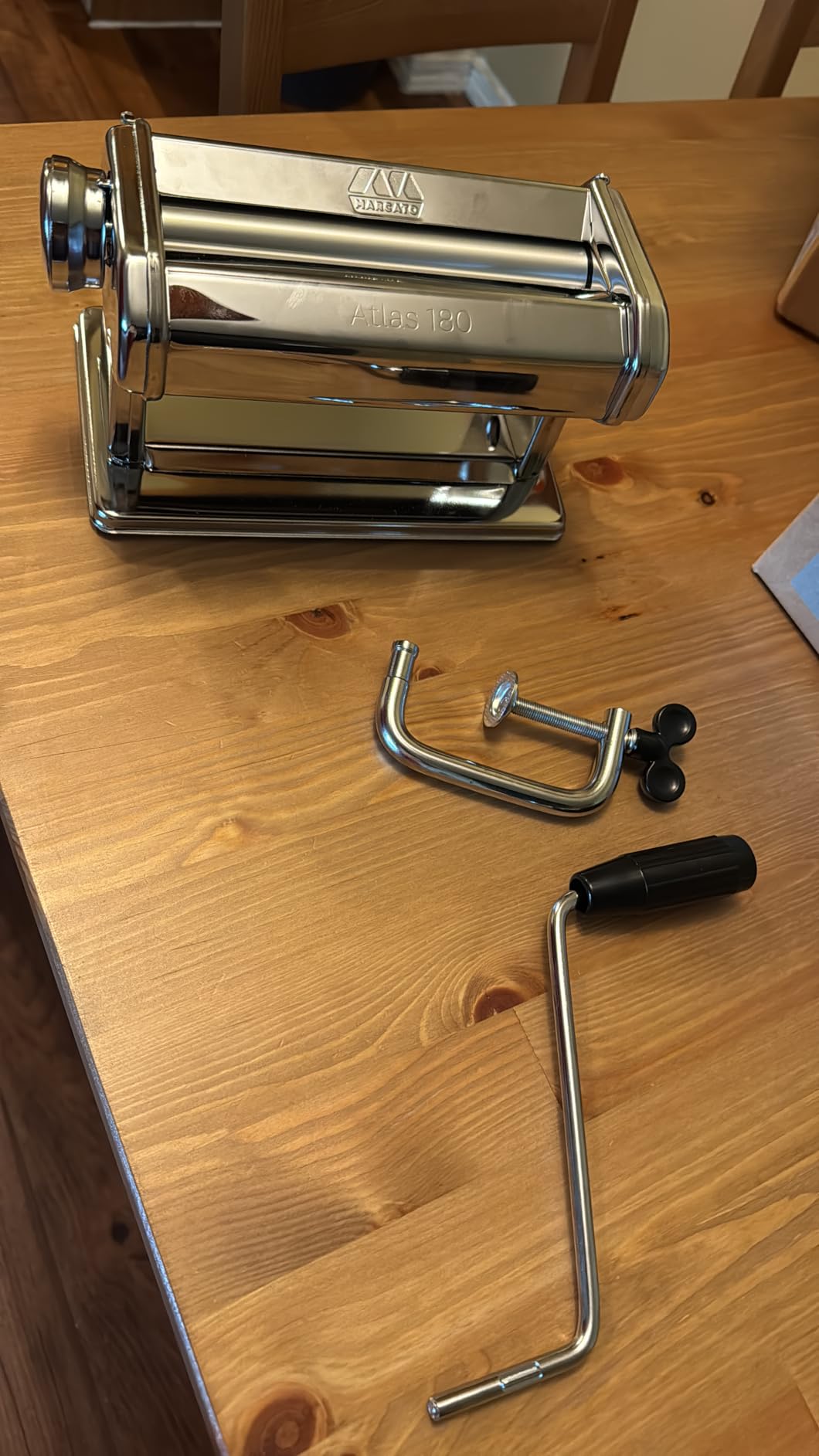 MARCATO Made in Italy Atlasmotor 110V Electric Pasta Machine, Chrome Steel. Set includes Atlas 150, handcrank, clamp, Pastadrive motor, and instruction manual Customer Review MARCATO Made in Italy Atlasmotor 110V Electric Pasta Machine, Chrome Steel. Set includes Atlas 150, handcrank, clamp, Pastadrive motor, and instruction manual - Customer Photo 1