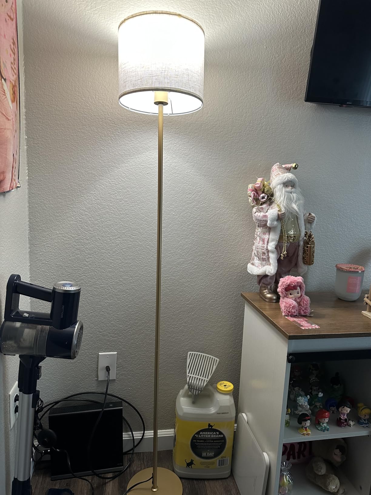 Modern Floor Lamp Simple Design with White Shade, Foot Pedal Switch, 60