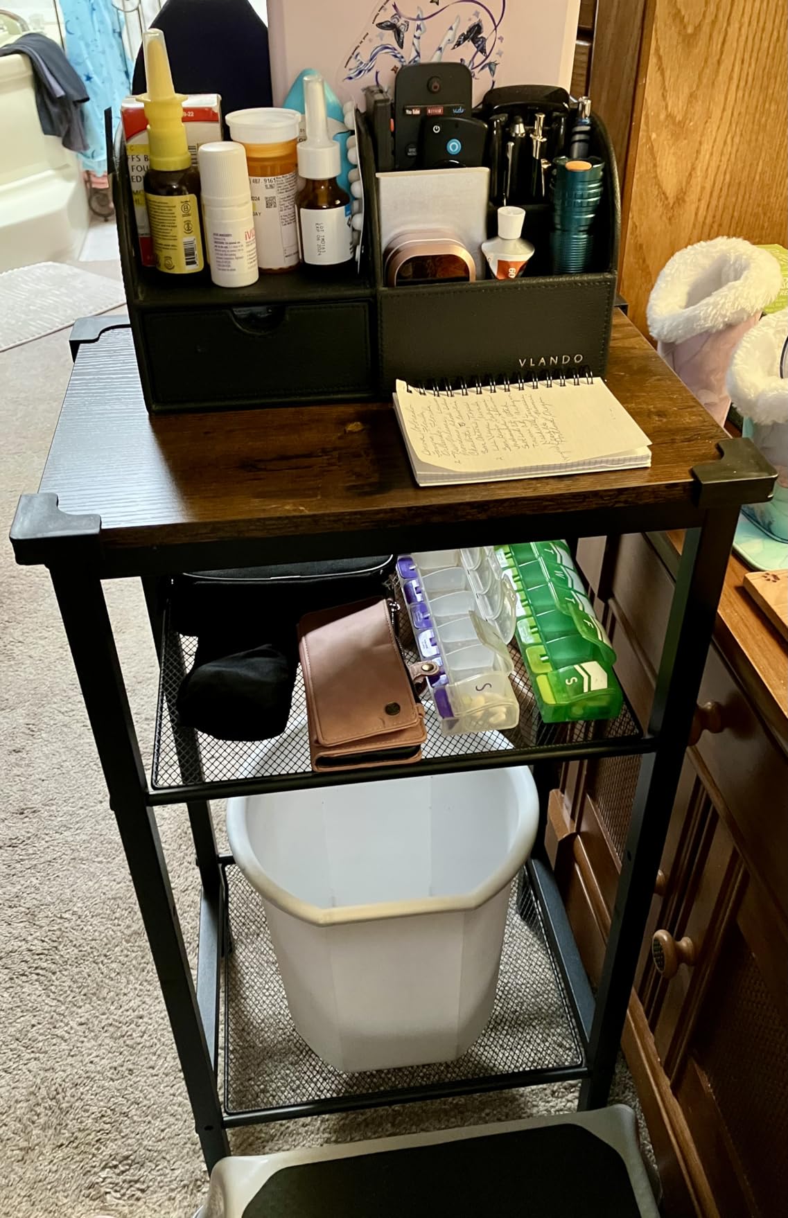 HOOBRO Side Table, 3-Tier Tall End Telephone Table with Adjustable Mesh Shelves, Small Entry Table for Living Room Bedroom Hallway or Office, Rustic Brown and Black BF01DH01G1 Customer Review HOOBRO Side Table, 3-Tier Tall End Telephone Table with Adjustable Mesh Shelves, Small Entry Table for Living Room Bedroom Hallway or Office, Rustic Brown and Black BF01DH01G1 - Customer Photo 2