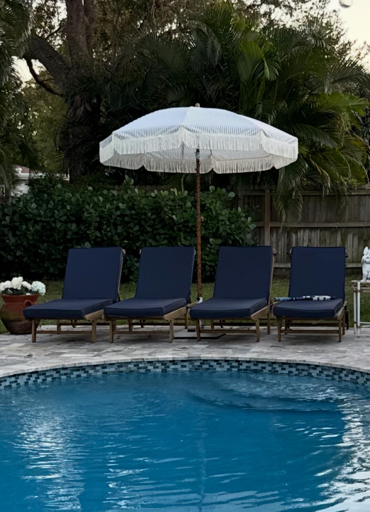 AMMSUN 7ft Patio Umbrella with Fringe Outdoor Tassel Umbrella UPF50+ Premium Steel Pole and Ribs Push Button Tilt, Navy Blue Stripes Customer Review AMMSUN 7ft Patio Umbrella with Fringe Outdoor Tassel Umbrella UPF50+ Premium Steel Pole and Ribs Push Button Tilt, Navy Blue Stripes - Customer Photo 1