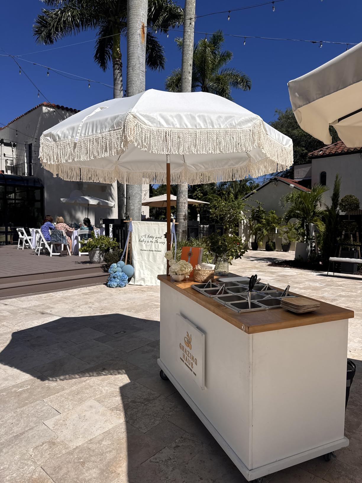 AMMSUN 7ft Patio Umbrella with Fringe Outdoor Tassel Umbrella UPF50+ Premium Steel Pole and Ribs Push Button Tilt, Navy Blue Stripes Customer Review AMMSUN 7ft Patio Umbrella with Fringe Outdoor Tassel Umbrella UPF50+ Premium Steel Pole and Ribs Push Button Tilt, Navy Blue Stripes - Customer Photo 2