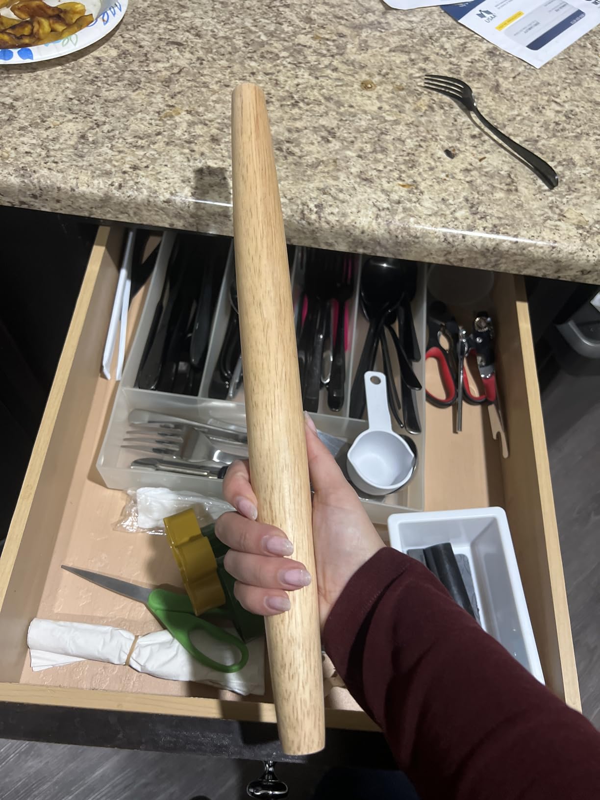 French Rolling Pin (17 Inches) –WoodenRoll Pin for Fondant, Pie Crust, Cookie, Pastry, Dough –Tapered Design & Smooth Construction - Essential Kitchen Utensil - Customer Photo 1