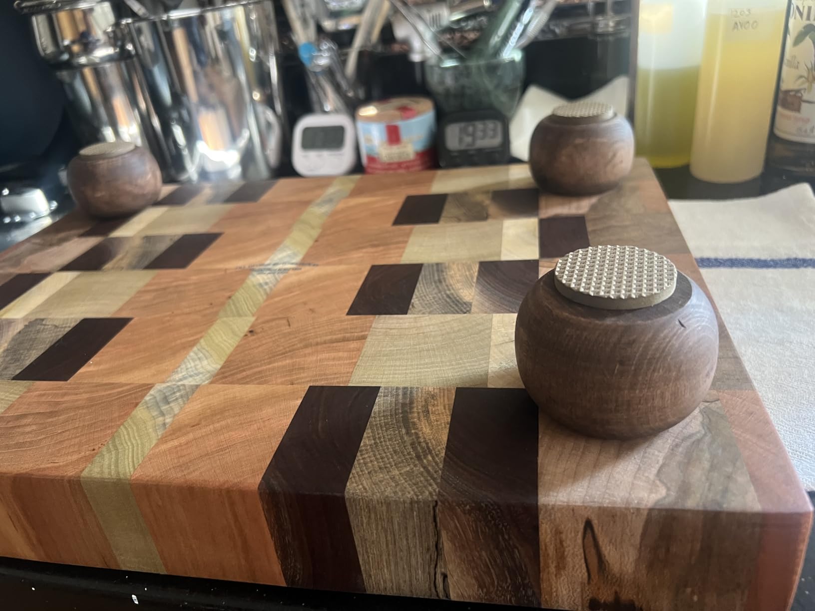 Raised Butcher Block Cutting Board - Beautiful Gorgeous Cherry Beech Poplar Walnut Maple Hardwood - 2 Thick X 13 1/2 Wide X 17 1/2 Long Chopping Block Butcher Blocks Cutting Board - End Grain Hardwood Customer Review Raised Butcher Block Cutting Board - Beautiful Gorgeous Cherry Beech Poplar Walnut Maple Hardwood - 2 Thick X 13 1/2 Wide X 17 1/2 Long Chopping Block Butcher Blocks Cutting Board - End Grain Hardwood - Customer Photo 1