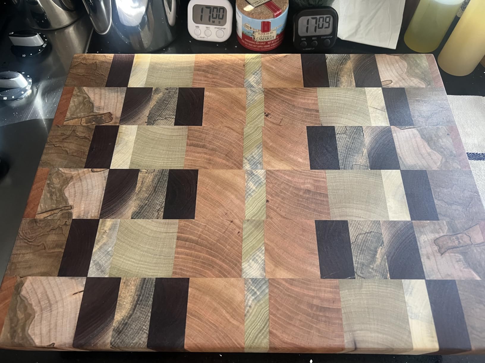 Raised Butcher Block Cutting Board - Beautiful Gorgeous Cherry Beech Poplar Walnut Maple Hardwood - 2 Thick X 13 1/2 Wide X 17 1/2 Long Chopping Block Butcher Blocks Cutting Board - End Grain Hardwood Customer Review Raised Butcher Block Cutting Board - Beautiful Gorgeous Cherry Beech Poplar Walnut Maple Hardwood - 2 Thick X 13 1/2 Wide X 17 1/2 Long Chopping Block Butcher Blocks Cutting Board - End Grain Hardwood - Customer Photo 2