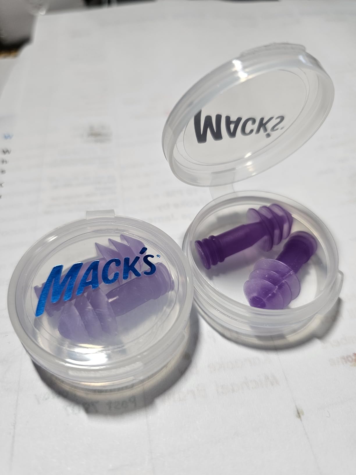 Mack's AquaBlock Swimming Earplugs, 3 Pair - Comfortable, Waterproof, Reusable Silicone Ear Plugs for Swimming, Snorkeling, Showering, Surfing and Bathing (Purple) - Customer Photo 1