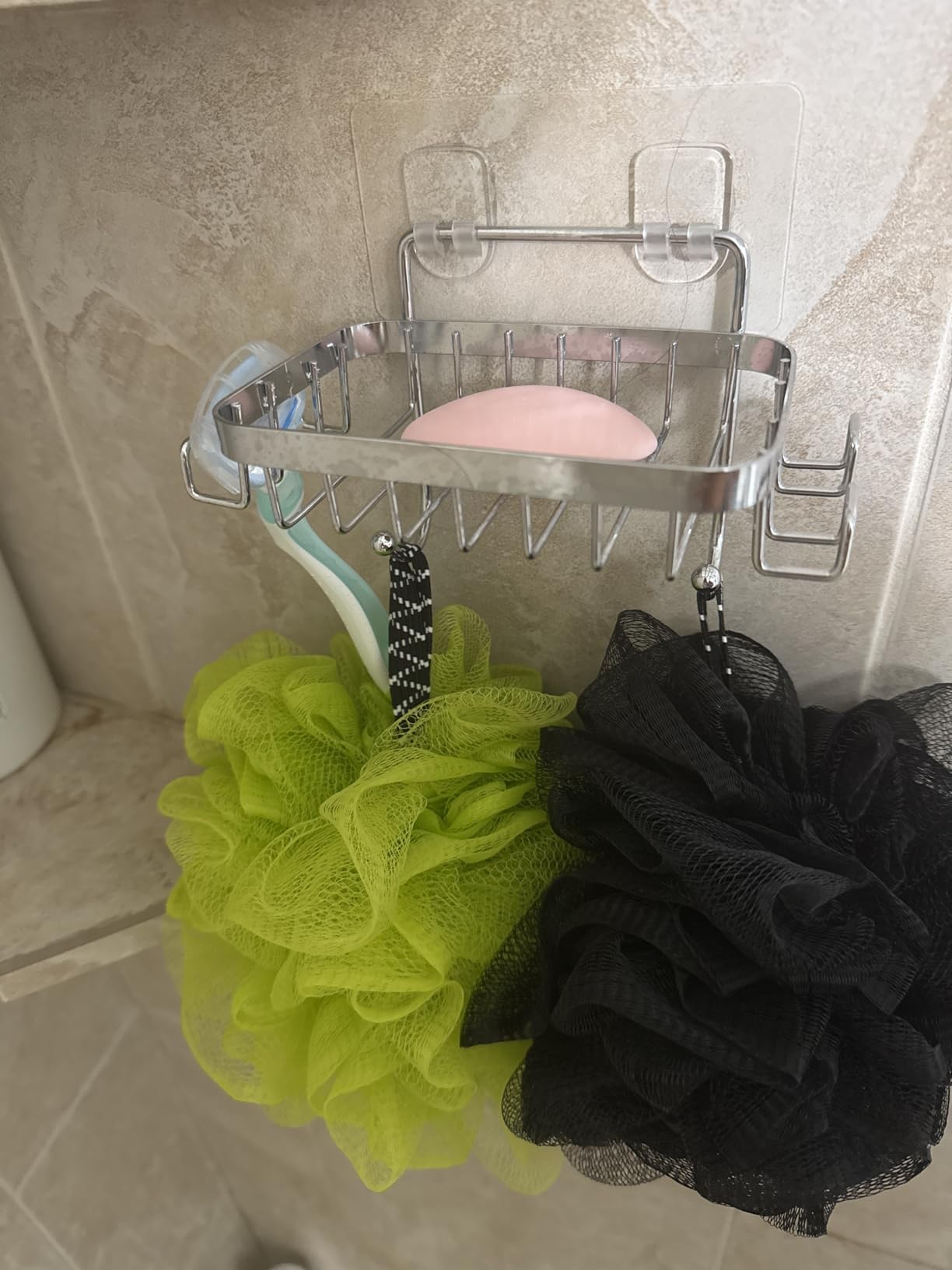 ODesign Soap Dish Holder SUS304 Stainless Steel with 6 Hooks Loofah Bath Sponge Towel Razor Holder for Bathroom Shower Kitchen Adhesive Wall Mounted No Drilling-Silver-1 Pack - Customer Photo 2