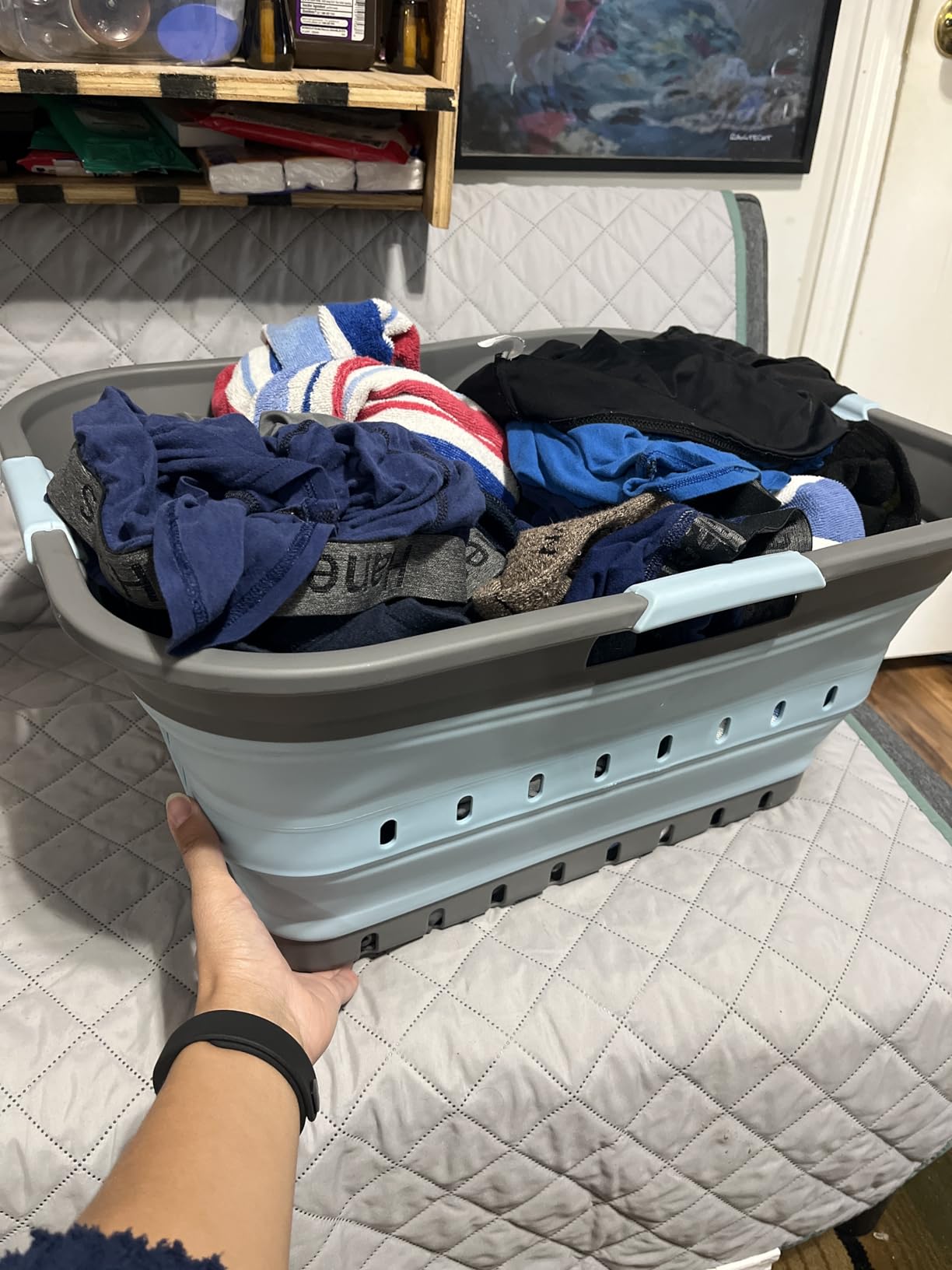 SAMMART 42L (11 gallon) Collapsible Plastic Laundry Basket - Foldable Pop Up Storage Container/Organizer - Space Saving Hamper/Basket (1, White/Grey) - Customer Photo 2