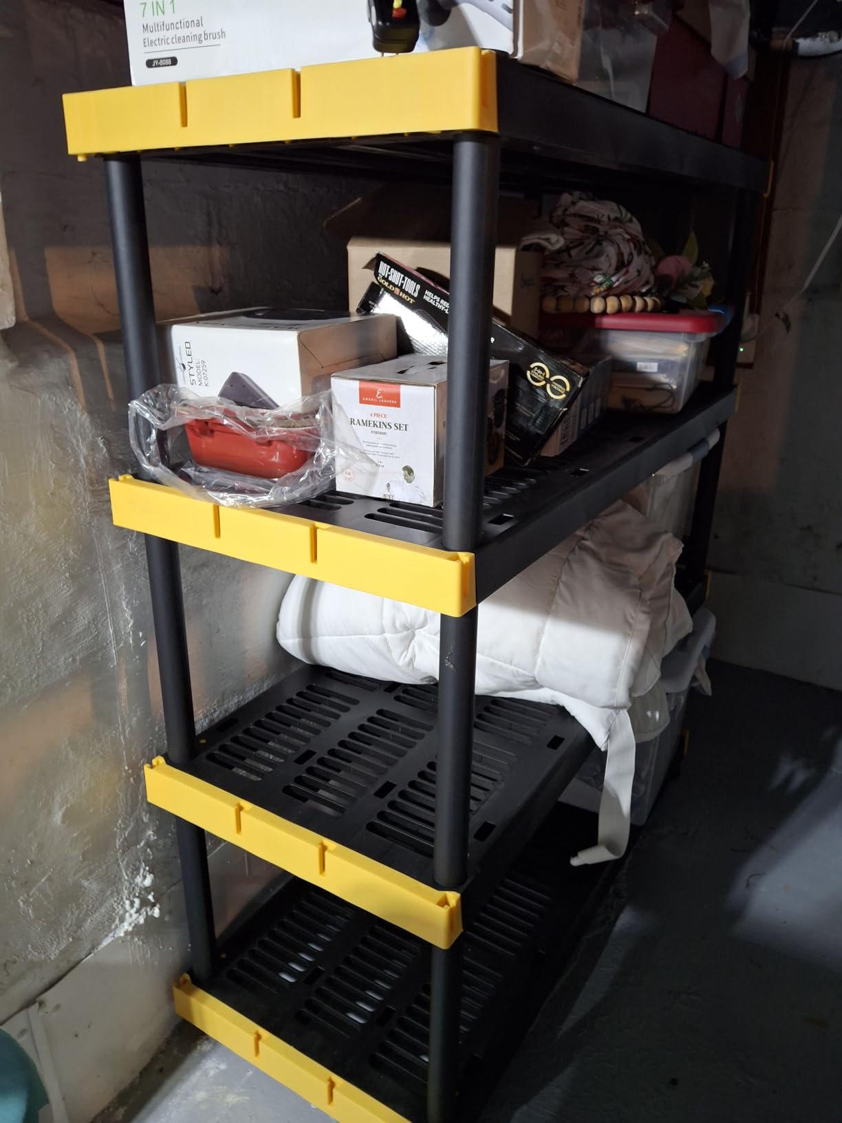 CX 4-Tier Heavy Duty Plastic Storage Shelves for Garage Organization, 200 lbs Per Shelf, 55 H x 48 W x 20 D in, Black and Yellow customer photo 1