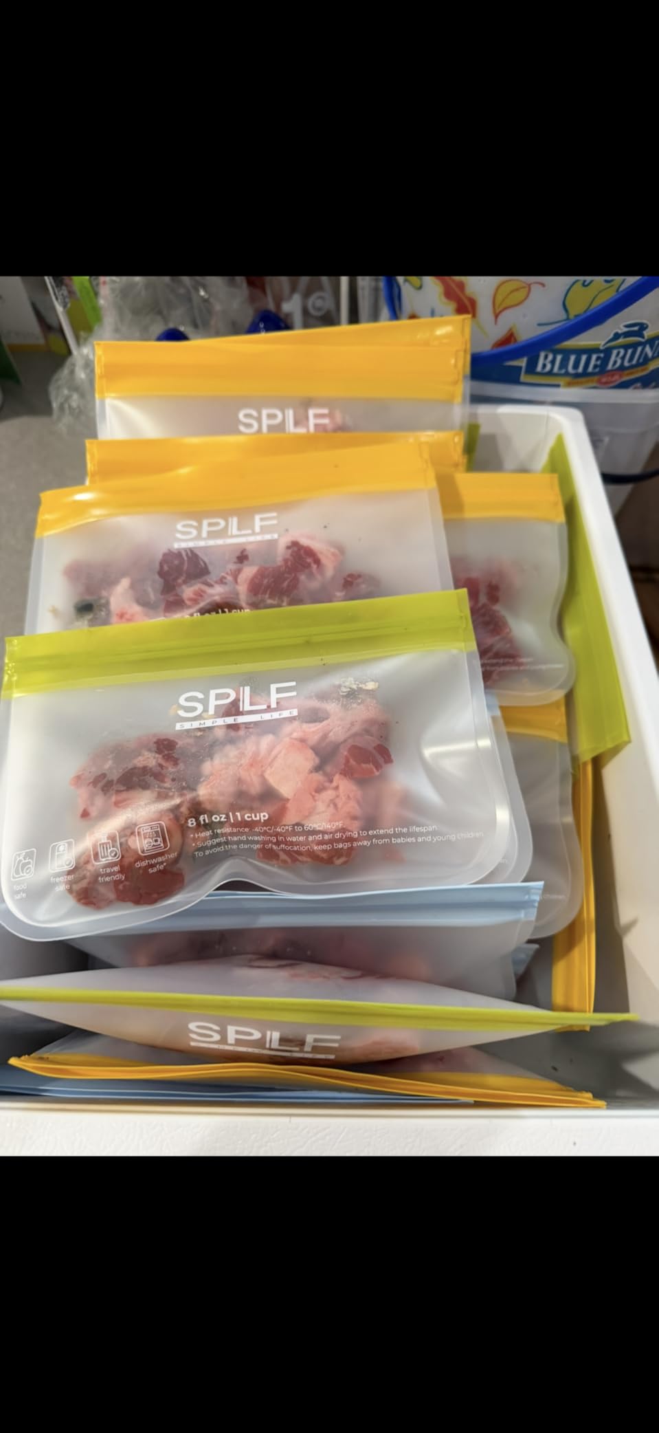 SPLF 6 Pack Reusable Gallon Freezer Bags Dishwasher Safe, BPA FREE Reusable Food Storage Bags, Extra Thick Leakproof Silicone Free 1 Gallon Bags for Marinate Meat, Cereal, Sandwich, Snack, Travel Item - Customer Photo 1