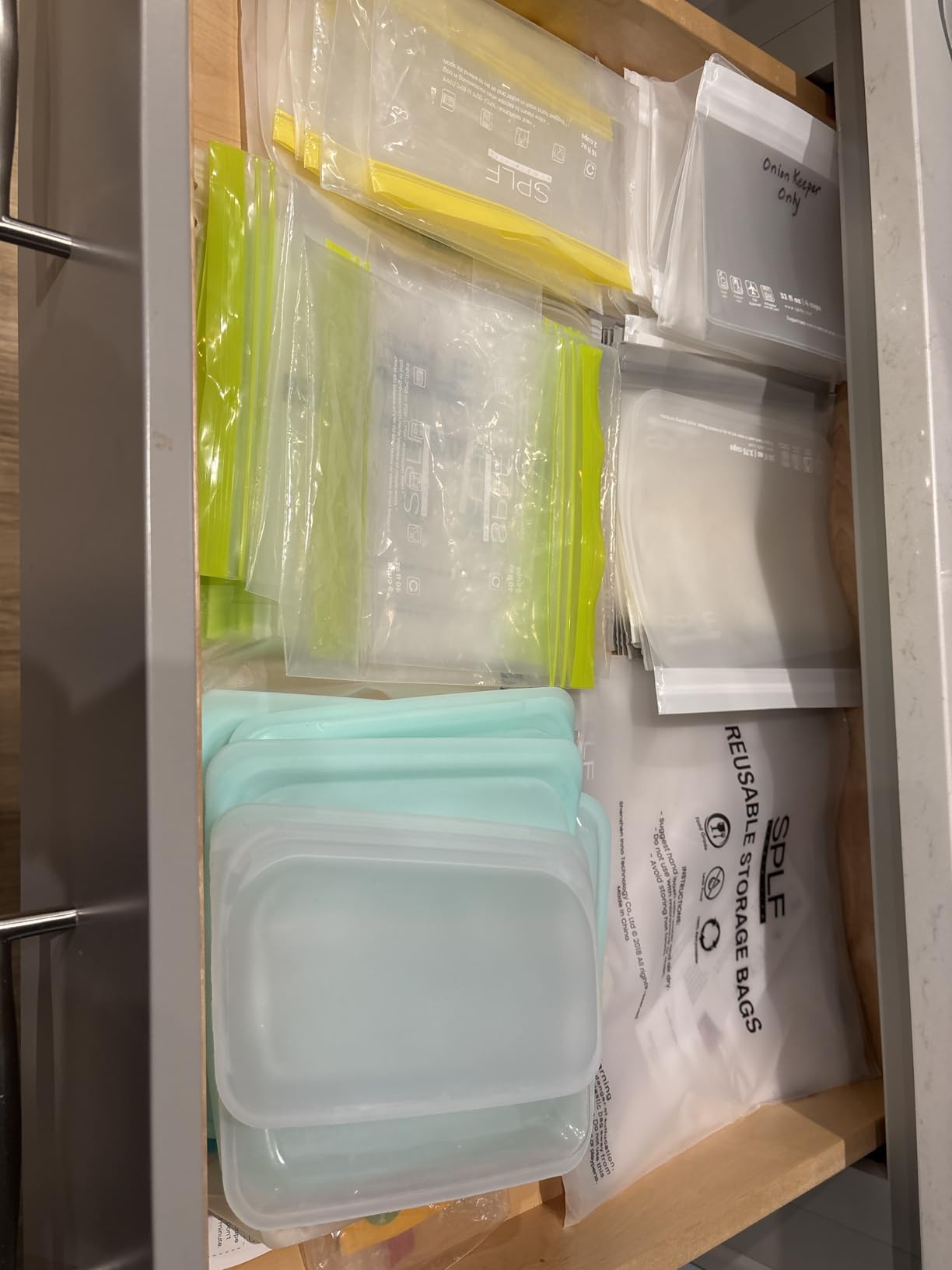 SPLF 6 Pack Reusable Gallon Freezer Bags Dishwasher Safe, BPA FREE Reusable Food Storage Bags, Extra Thick Leakproof Silicone Free 1 Gallon Bags for Marinate Meat, Cereal, Sandwich, Snack, Travel Item - Customer Photo 2