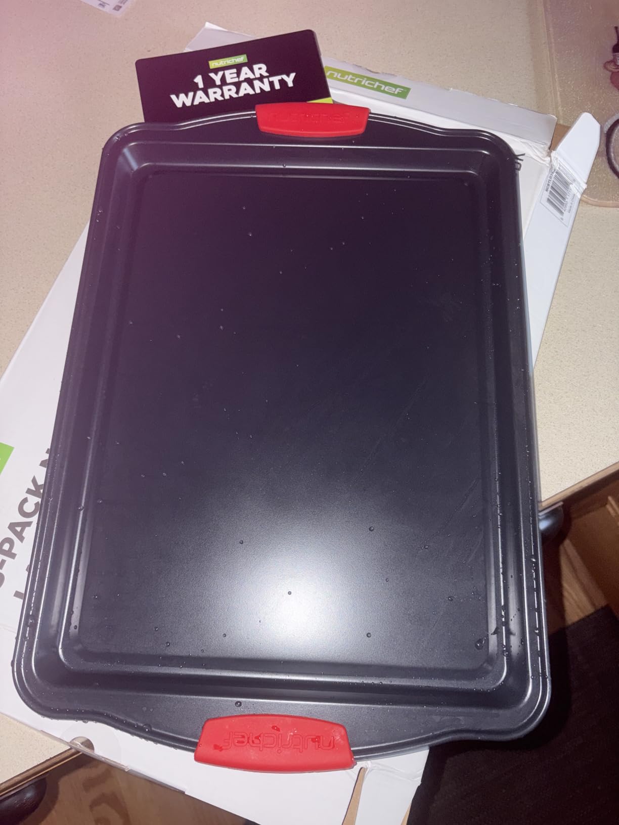 NutriChef 3-Piece Nonstick Kitchen Oven Baking Pans - Premium & Stylish Non-Stick Steel, Commercial Grade Restaurant Quality Metal Bakeware with Red Silicone Handles - Easy to Clean, NCSBS3S - Customer Photo 2