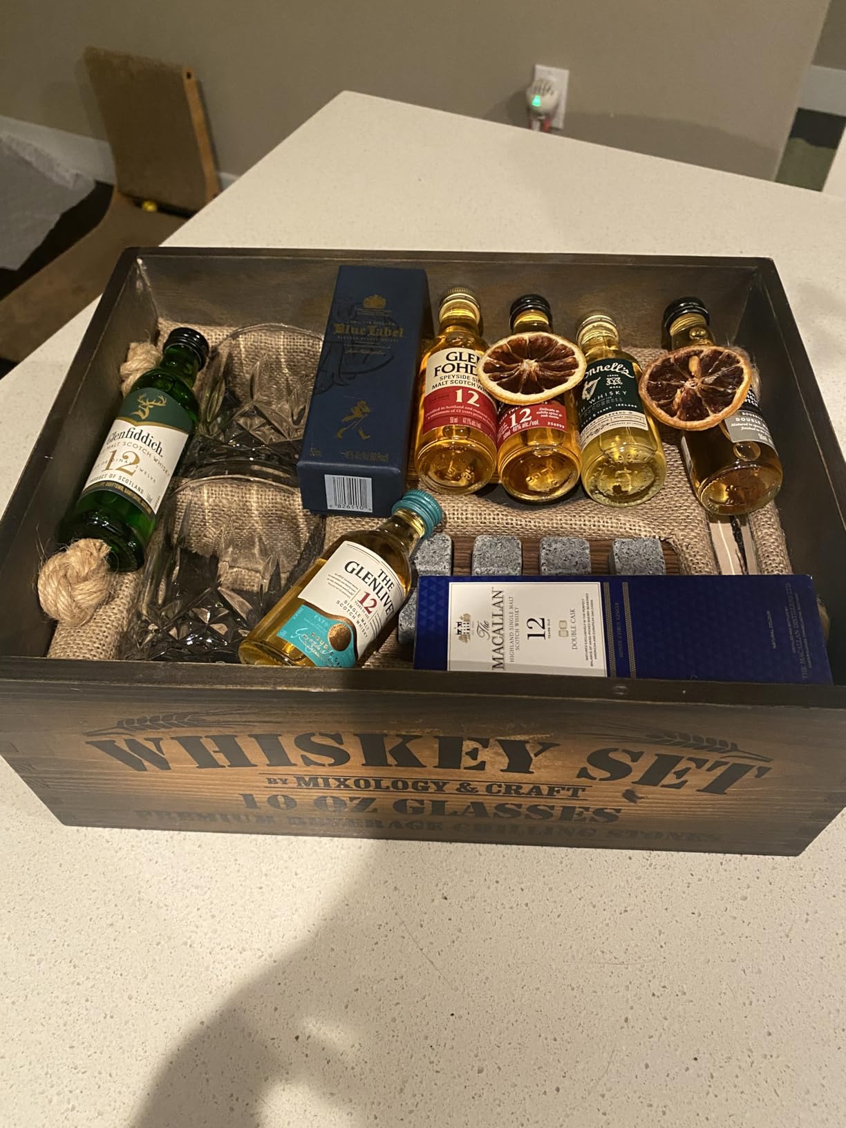 Mixology & Craft Whiskey Glasses Gift Set for Men 13-Piece with Pack of 2 Diamond Cut Glasses w/ 8 Granite Chilling Stones, 2 Coasters, Tongs & Cocktail Recipe Book in Wooden Crate - Customer Photo 1