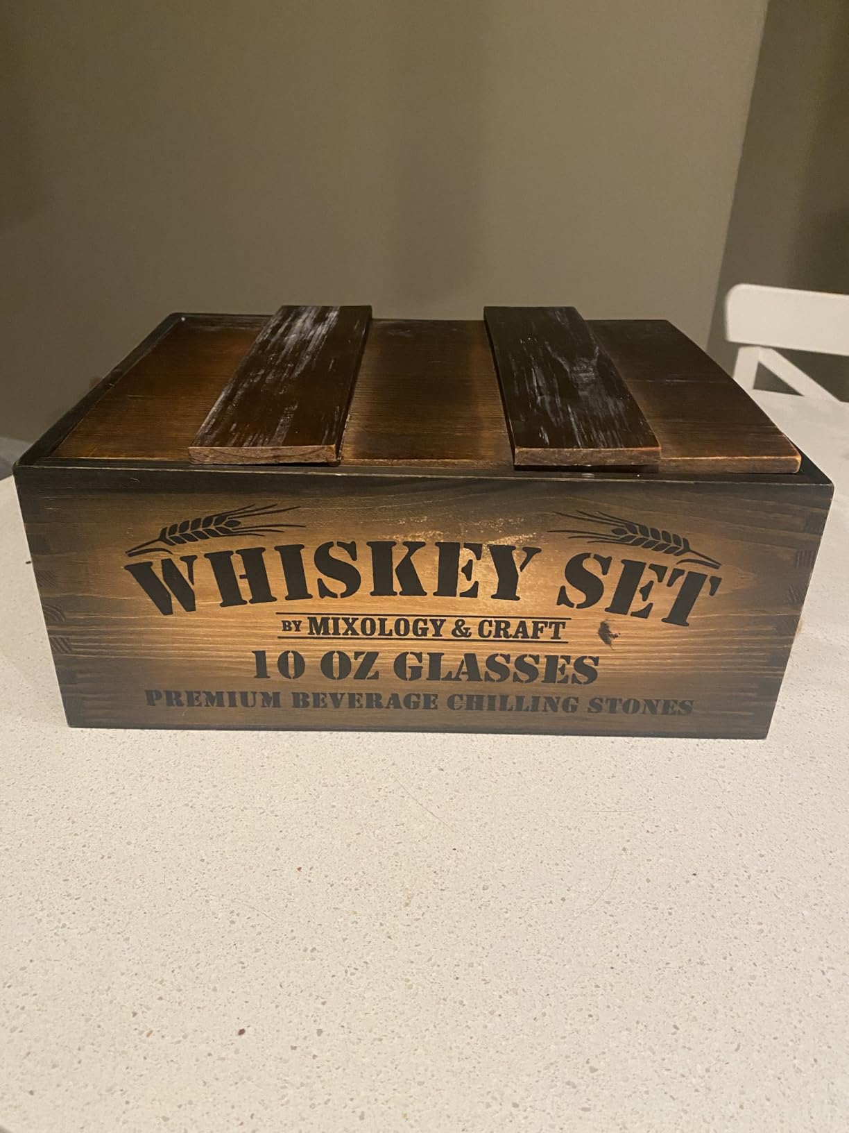 Mixology & Craft Whiskey Glasses Gift Set for Men 13-Piece with Pack of 2 Diamond Cut Glasses w/ 8 Granite Chilling Stones, 2 Coasters, Tongs & Cocktail Recipe Book in Wooden Crate - Customer Photo 2