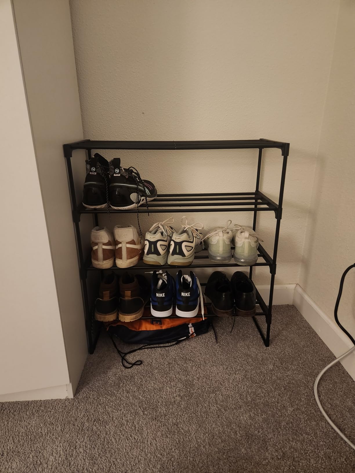 SONGMICS Shoe Rack, 3-Tier Shoe Organizer, Metal Storage Shelf, Upright or Upside Down, for 16-20 Pairs, Stackable, for Entryway, 11.8 x 36.2 x 21.7 Inches, Black ULSA303B02 - Customer Photo 3