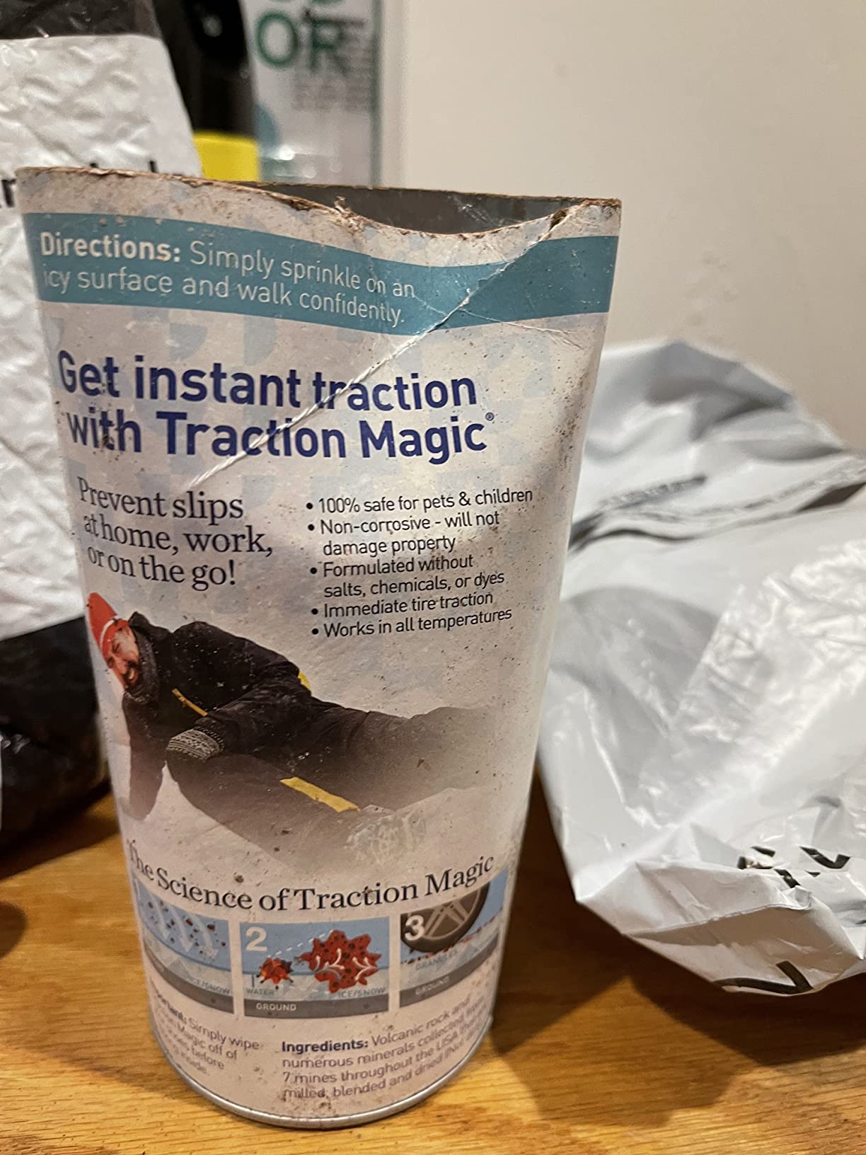 Walk on Ice - Instant Grip for Snow & Ice, Prevent Slips & Falls, Safe for Kids, Pets, & Cars, Unique Mineral Blend, 100% Salt & Chemical Free, 1.75 lb CAN for Walkways & Sidewalks Customer Review Walk on Ice - Instant Grip for Snow & Ice, Prevent Slips & Falls, Safe for Kids, Pets, & Cars, Unique Mineral Blend, 100% Salt & Chemical Free, 1.75 lb CAN for Walkways & Sidewalks - Customer Photo 1