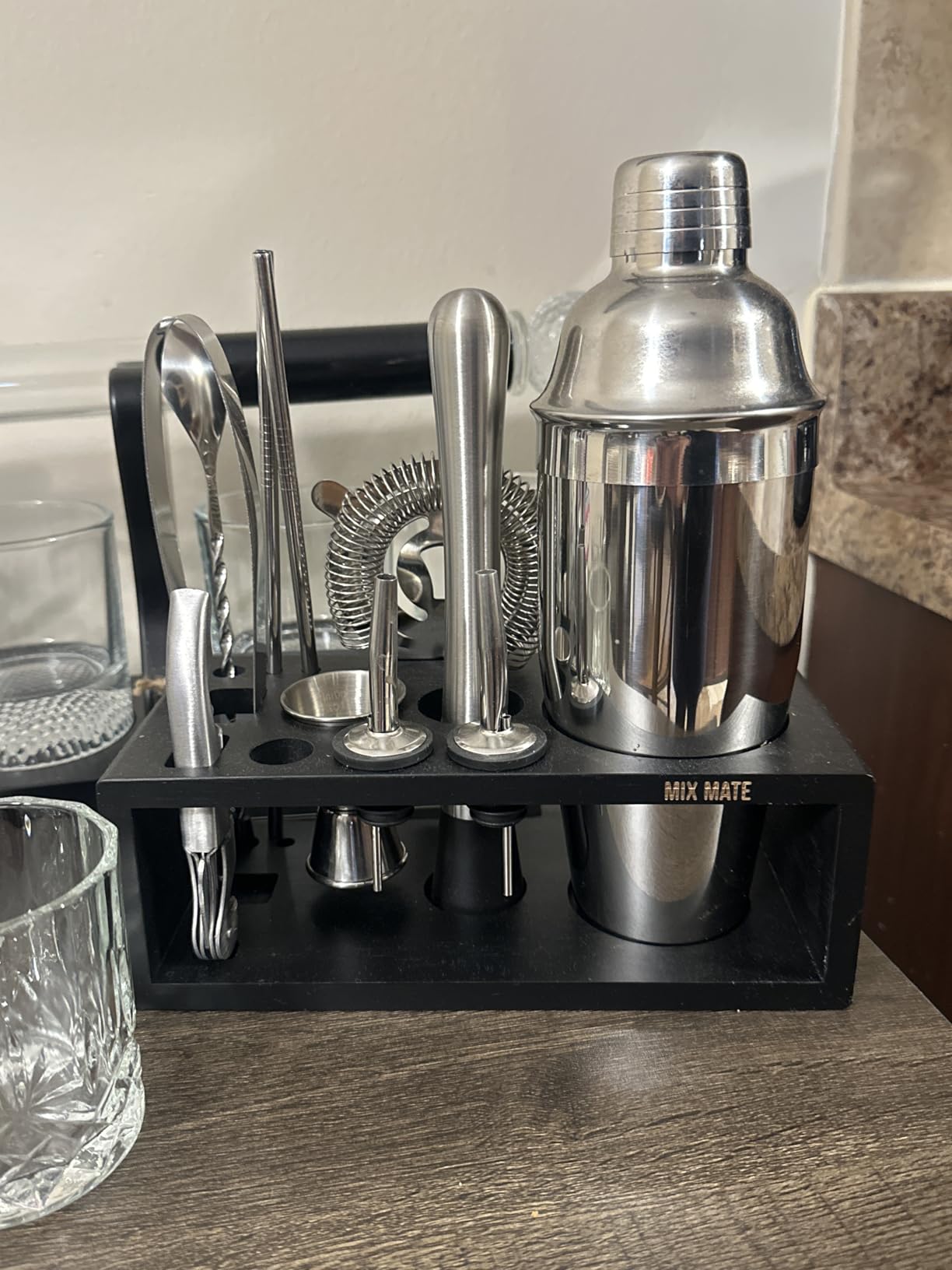 Mixology Bartender Kit with Stand - 15 Piece Bar Tool Set, Silver Bar Set Cocktail Shaker Set for Drink Mixing - Includes Martini Shaker, Jigger, Strainer, Bar Mixer Spoon, Tongs, Opener | Gift Idea - Customer Photo 2
