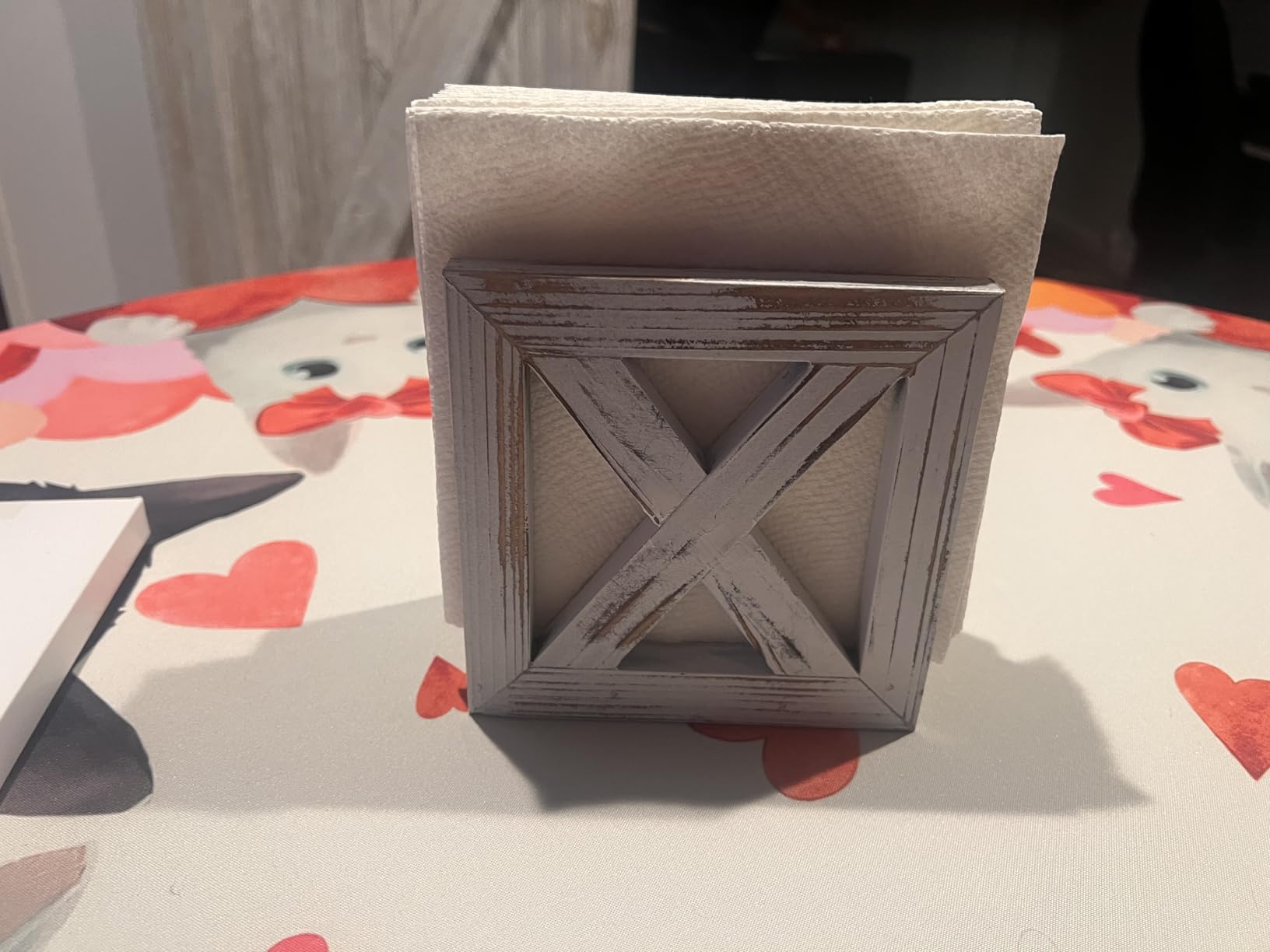 PUERSI Farmhouse Wooden Napkin Holder for Tables, Rustic Kitchen Decor for Counter, Ideal Napkin Dispenser for Dining Counter tops (White) - Customer Photo 1