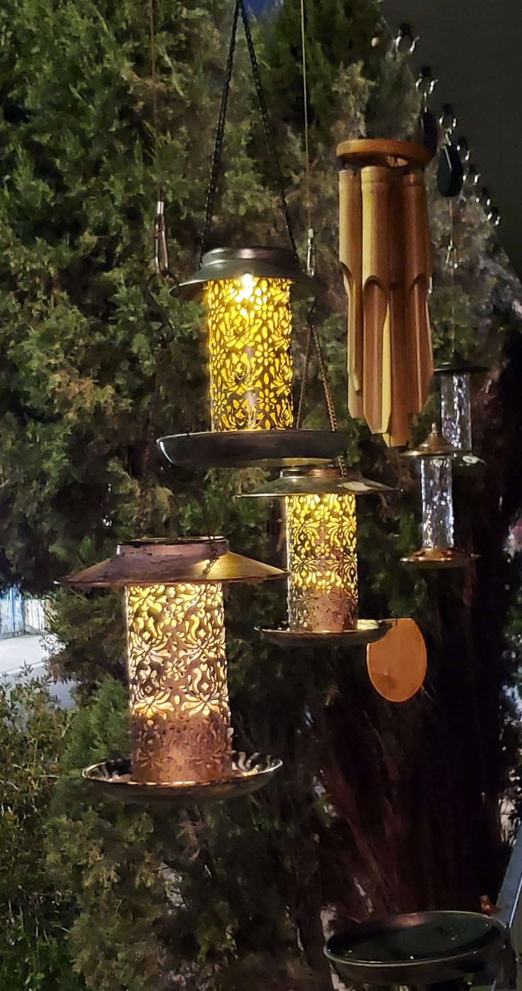 SWEETFULL Solar Bird Feeder for Outdoors Hanging, Metal Wild Bird Feeder for Cardinals Solar Garden Lantern with S Hook as Gift for Bird Lovers (2LBs Heavy Duty birdfeeders) customer photo 1