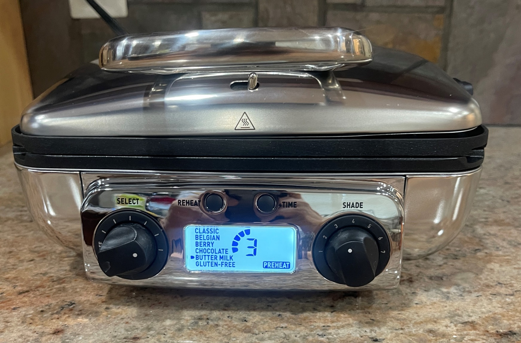 All-Clad Electric Stainless Steel Waffle Maker 4 slice, Digital screen and audible beep alert 7 Browning Levels, Square, Belgium Waffle, Removable Plates, Dishwasher Safe Silver - Customer Photo 1