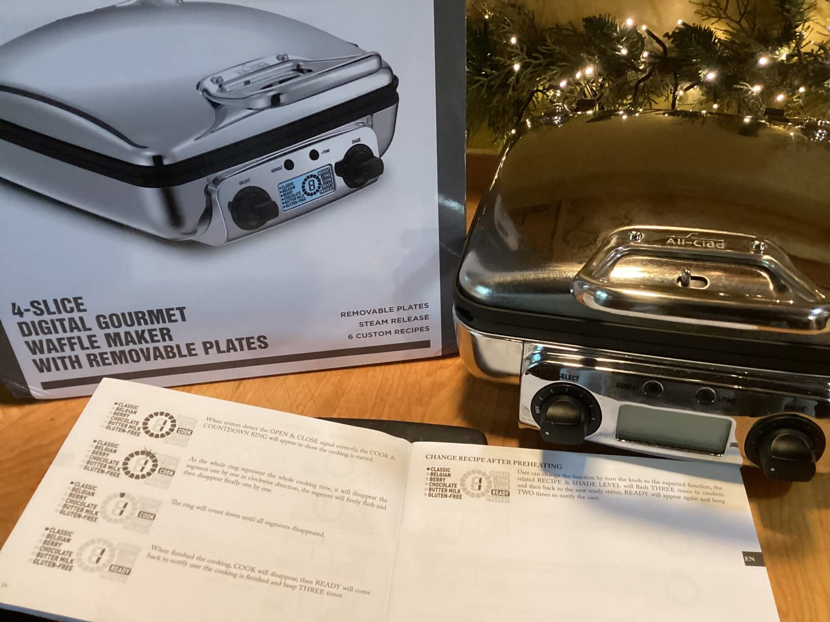 All-Clad Electric Stainless Steel Waffle Maker 4 slice, Digital screen and audible beep alert 7 Browning Levels, Square, Belgium Waffle, Removable Plates, Dishwasher Safe Silver - Customer Photo 2