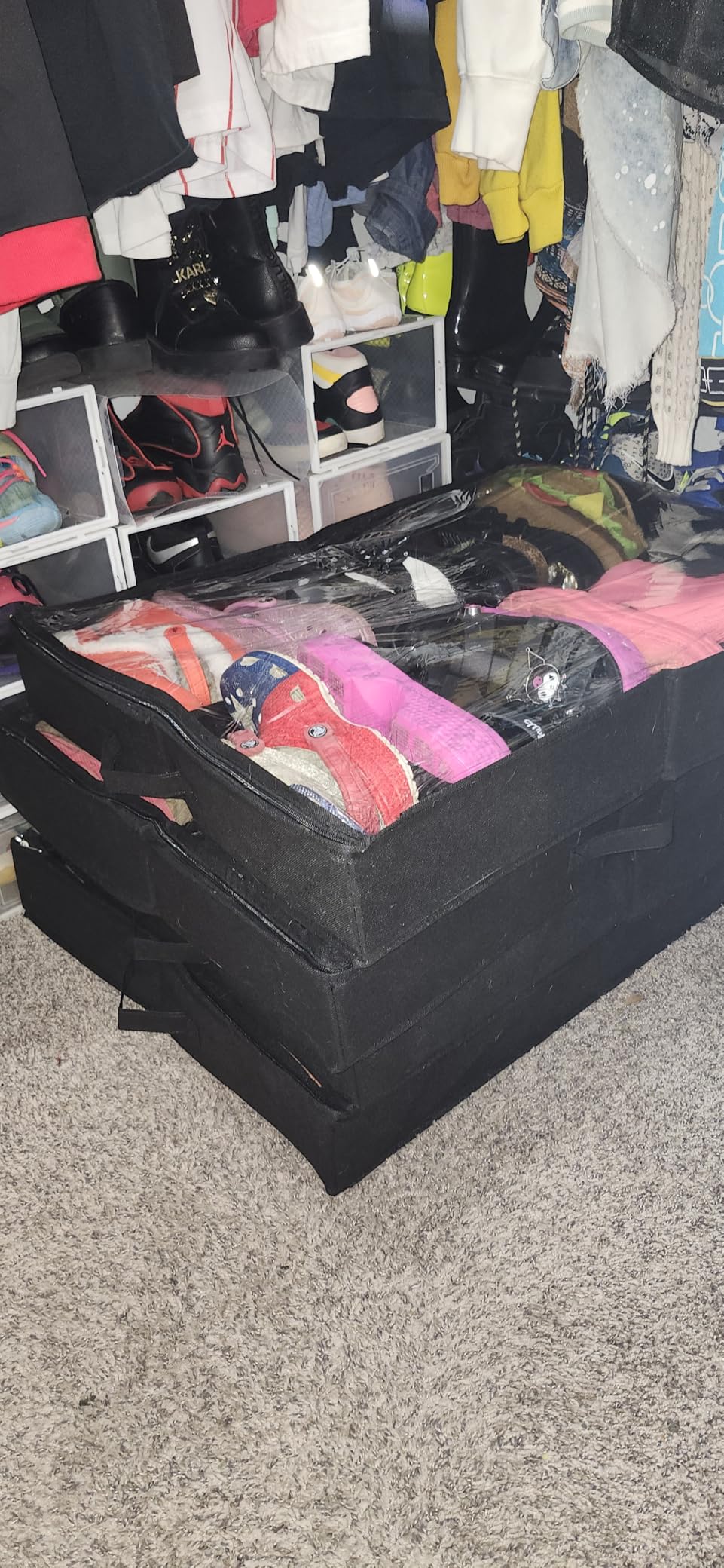Lifewit Under Bed Shoe Storage Organizer Set of 2, 4.3 Inches Tall Low Profile Fabric Shoes Container Box with Clear Cover, Foldable Storage Bag with 2 Handles, Total Fits 24 Pairs of Shoes, Black - Customer Photo 5