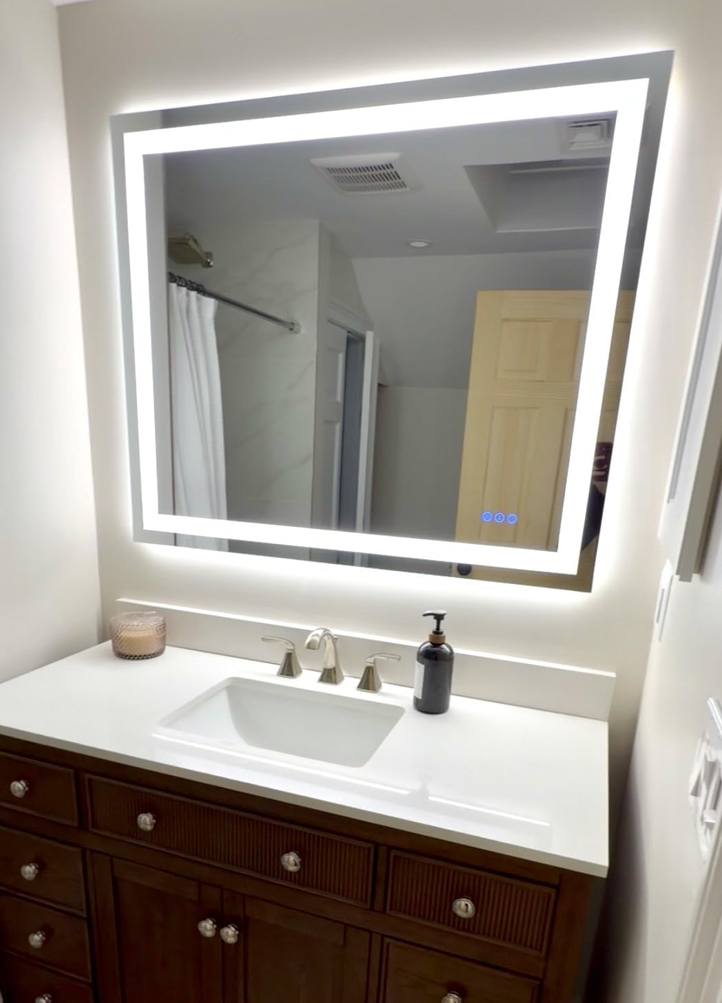 Amorho LED Bathroom Mirror 60'' X36'' with Front and Backlight, Large Dimmable Wall Mirrors with Anti-Fog, Shatter-Proof, Memory, 3 Colors, Double LED Vanity Mirror customer photo 1