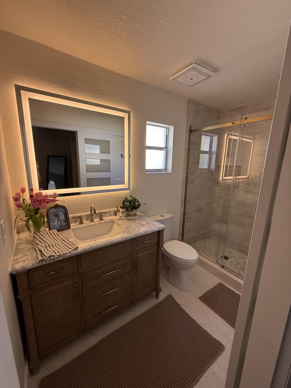 Amorho LED Bathroom Mirror 60'' X36'' with Front and Backlight, Large Dimmable Wall Mirrors with Anti-Fog, Shatter-Proof, Memory, 3 Colors, Double LED Vanity Mirror customer photo 2