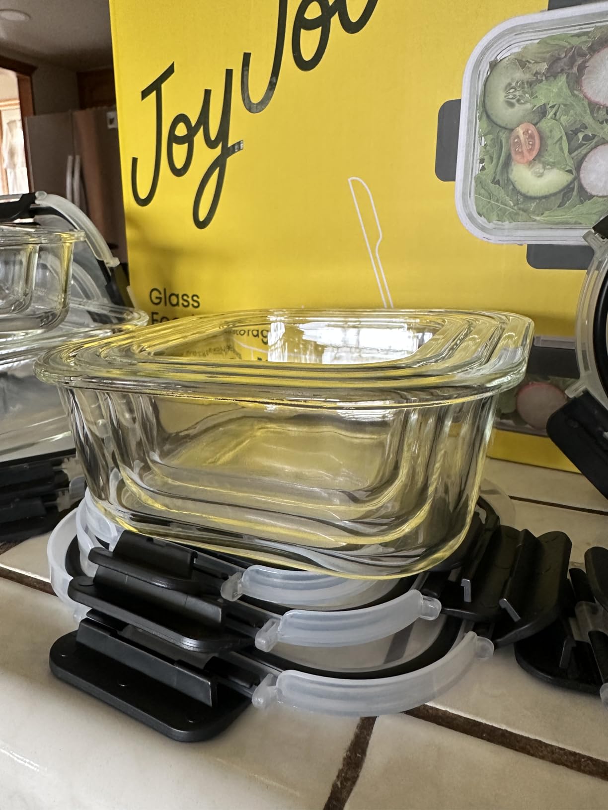 JoyJolt 24pc Borosilicate Glass Storage Containers with Lids | 12 Airtight/Freezer Safe Food Storage Containers for Pantry and Kitchen | Meal Prep Container for Lunch | Glass Tupperware Set - Customer Photo 2