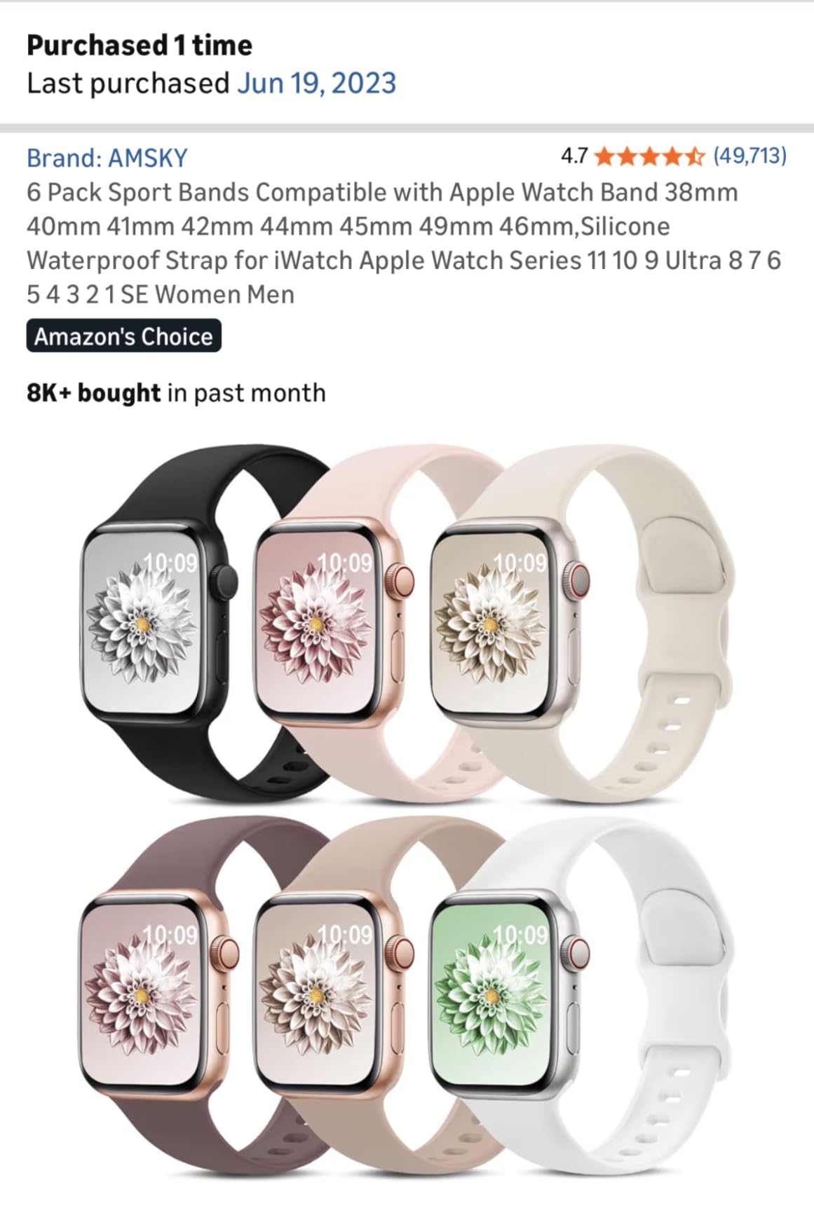 AMSKY 6 Pack Sport Bands Compatible with Apple Watch Band 38mm 40mm 41mm 42mm, Silicone iWatch Bands Soft Breathable with Sport Loop for Women Men Small Wrists Series 11 10 9 8 7 6 5 4 3 2 1 SE Customer Review AMSKY 6 Pack Sport Bands Compatible with Apple Watch Band 38mm 40mm 41mm 42mm, Silicone iWatch Bands Soft Breathable with Sport Loop for Women Men Small Wrists Series 11 10 9 8 7 6 5 4 3 2 1 SE - Customer Photo 1