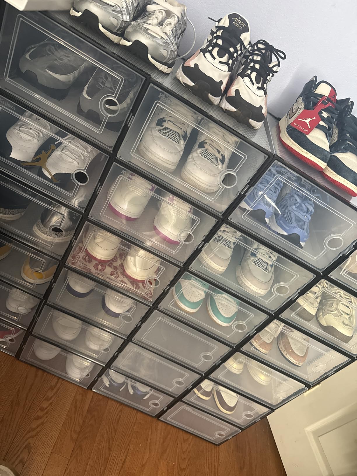 Kuject X-Large Shoe Storage Boxes Organizers Clear Plastic Stackable 12 Pack, Shoe Rack & Holder Substitute, Sneaker Containers, Toy Storage Organizer Bins for Entryway, Closet, Under Bed, Black - Customer Photo 4