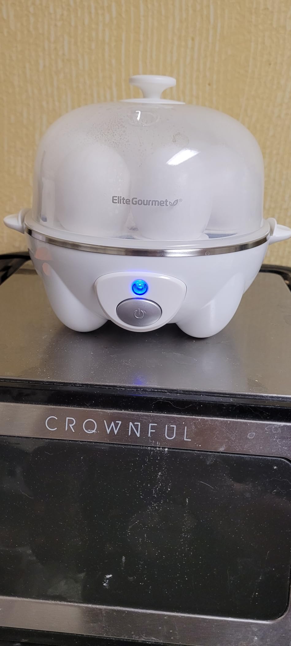 Elite Gourmet EGC-007## Rapid Egg Cooker, 7 Easy-To-Peel, Hard, Medium, Soft Boiled Eggs, Poacher, Omelet Maker, Auto Shut-Off, Alarm, 16-Recipe Booklet, White - Customer Photo 1