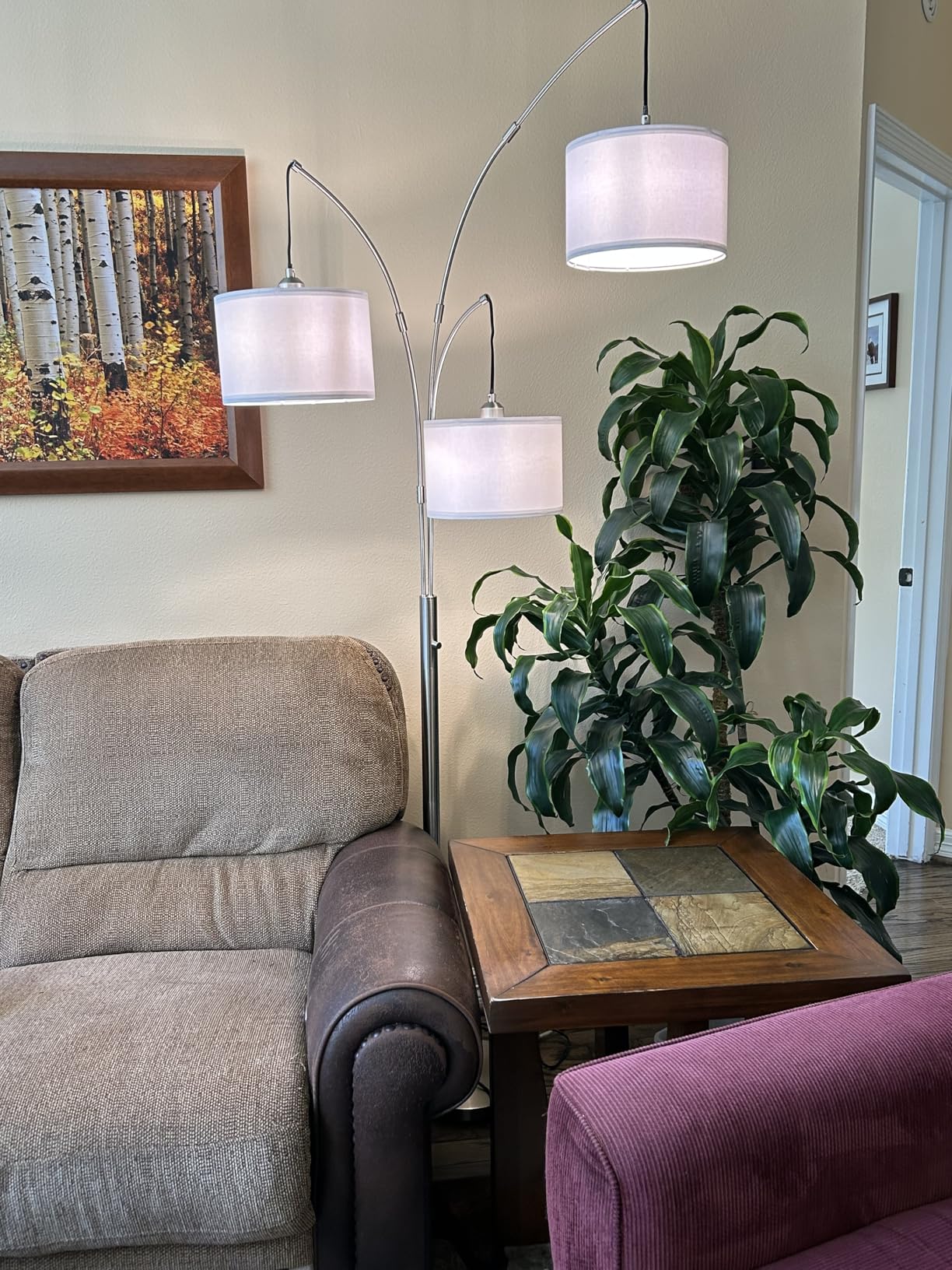 Dimmable Floor Lamp - 3 Lights Arc Floor Lamps for Living Room, 1000LM Modern Tall Standing Lamp With Beige Shades & Heavy Base, Mid Century Tree Floor Lamp for Bedroom Office, 3 LED Bulbs Included - Customer Photo 1