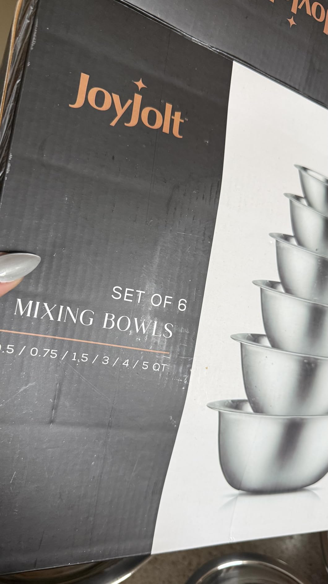 JoyJolt Stainless Steel Mixing Bowl Set - 6 Piece Nesting Bowls, 5qt to 0.5qt, Ideal for Kitchen, Cooking, Baking and Storage - Customer Photo 1
