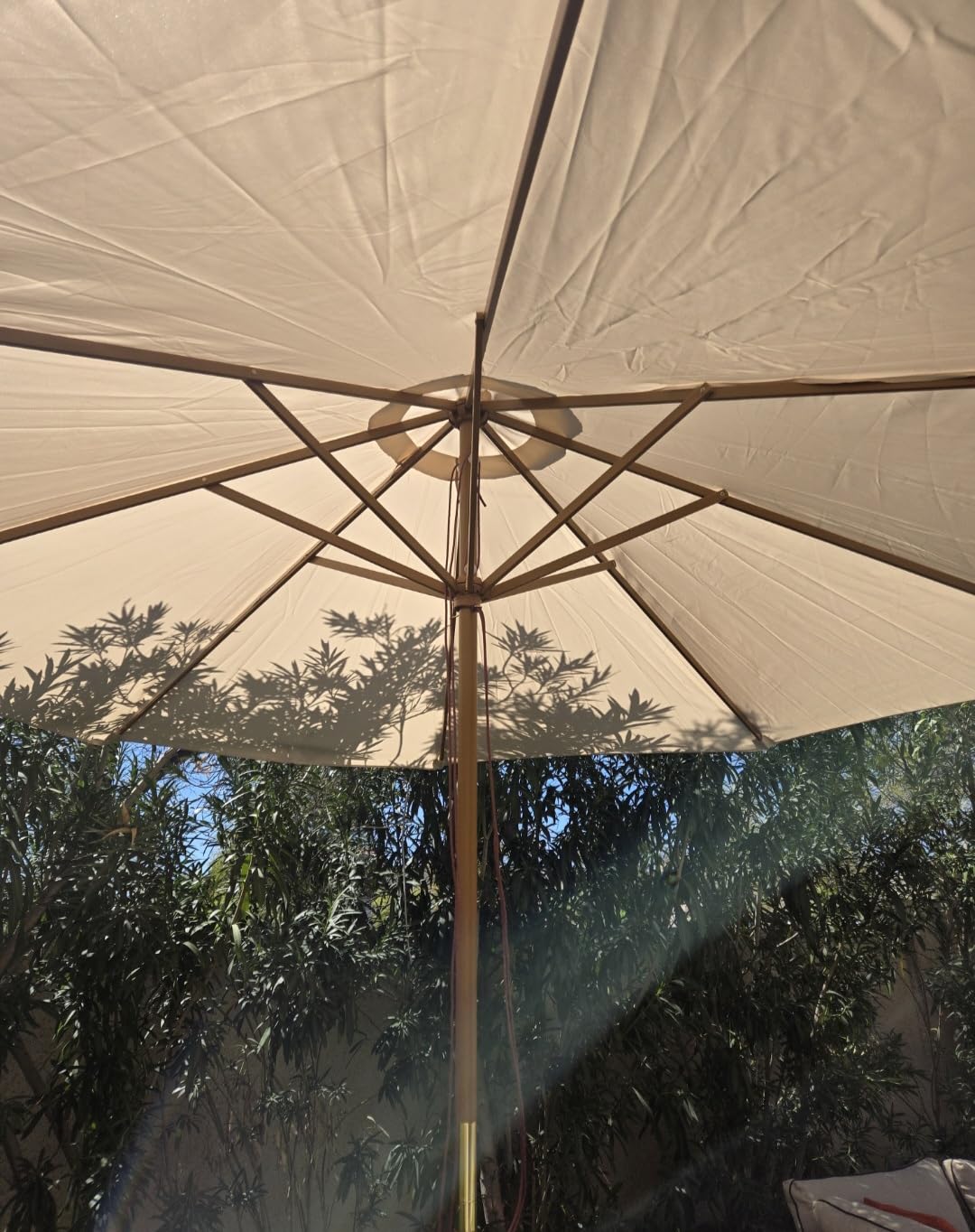 HAPPYGRILL 10 FT Wooden Patio Umbrella with Rope Pulley Lift, 8 Bamboo Ribs, 3 Adjustable Heights, Vented Roof, Outdoor Table Umbrella for Garden Poolside Backyard Customer Review HAPPYGRILL 10 FT Wooden Patio Umbrella with Rope Pulley Lift, 8 Bamboo Ribs, 3 Adjustable Heights, Vented Roof, Outdoor Table Umbrella for Garden Poolside Backyard - Customer Photo 1