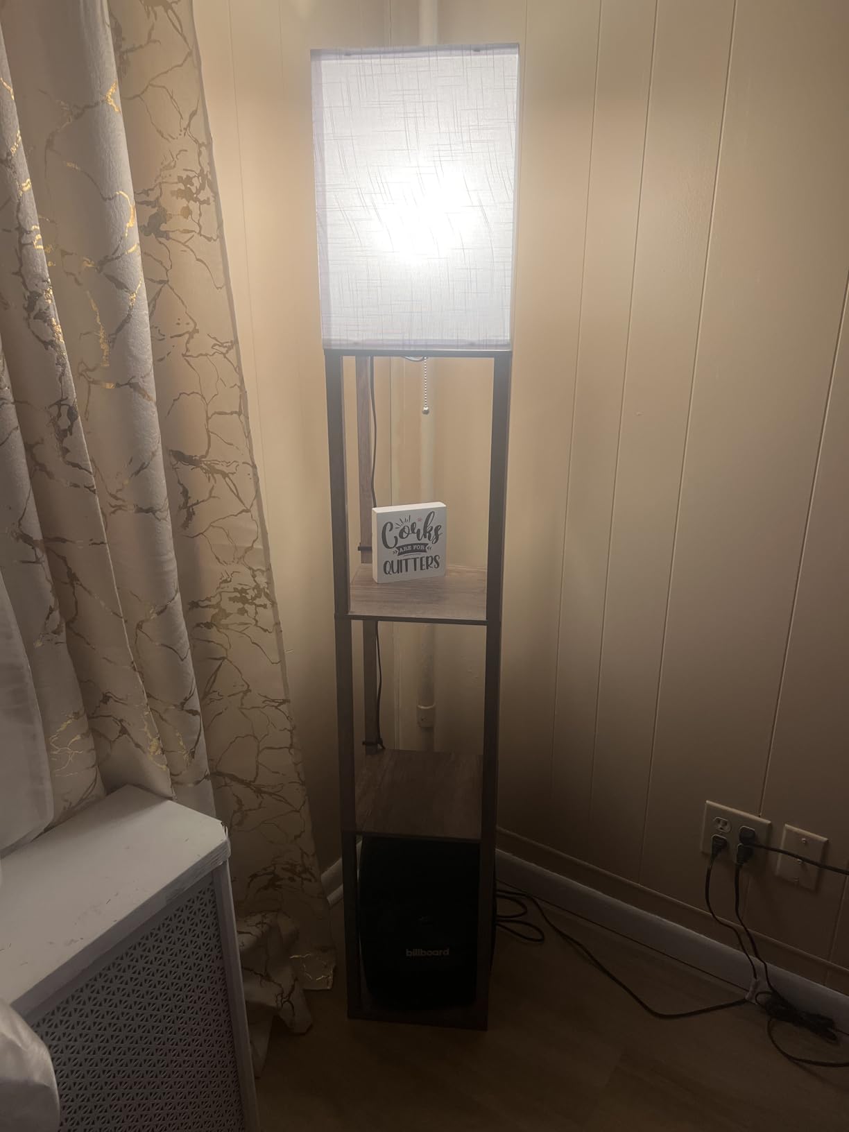 Floor Lamp with Shelves for Living Room, Shelf Floor Lamp with 3 CCT LED Bulb, Corner Display Standing Column Lamp Etagere Organizer Tower Nightstand with White Linen Shade for Bedroom, Office - Customer Photo 2