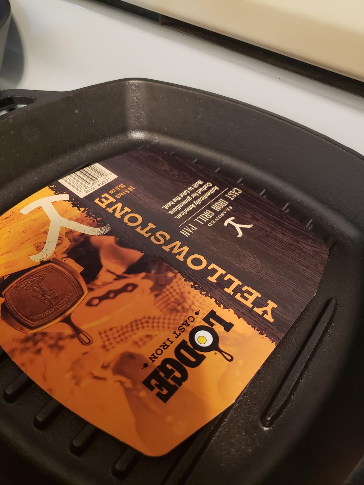Lodge Pre-Seasoned Yellowstone Stamped Cast Iron Cookware - Signature Teardrop Handle & Assist Handle - Cowboy on Horseback 10.5 Inch Grill Pan - Customer Photo 1