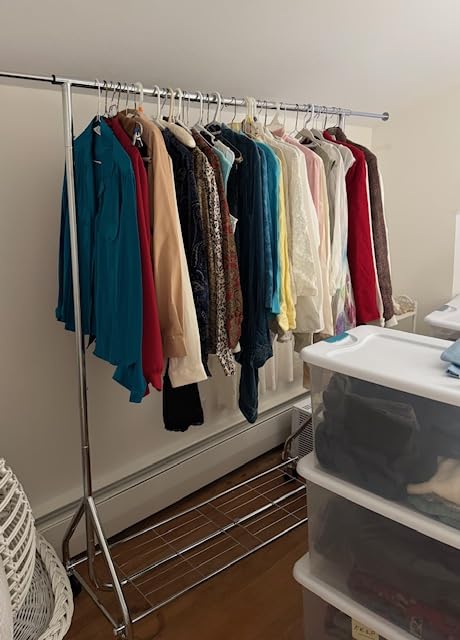 HYSEYY Heavy Duty Clothes Rack Load 450 LBS, Metal Garment Rack, Standing Rolling Clothing Rack for Hanging Clothes with Sturdy Wheels & Shelves, Portable Closet Wardrobe Rack, Sliver - Customer Photo 1