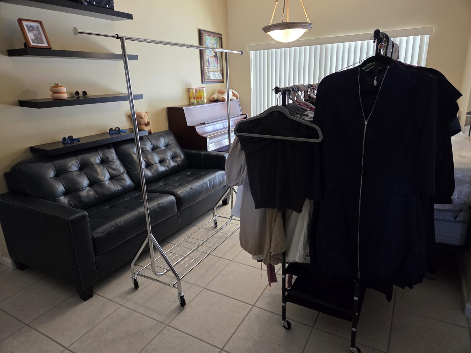 HYSEYY Heavy Duty Clothes Rack Load 450 LBS, Metal Garment Rack, Standing Rolling Clothing Rack for Hanging Clothes with Sturdy Wheels & Shelves, Portable Closet Wardrobe Rack, Sliver - Customer Photo 3