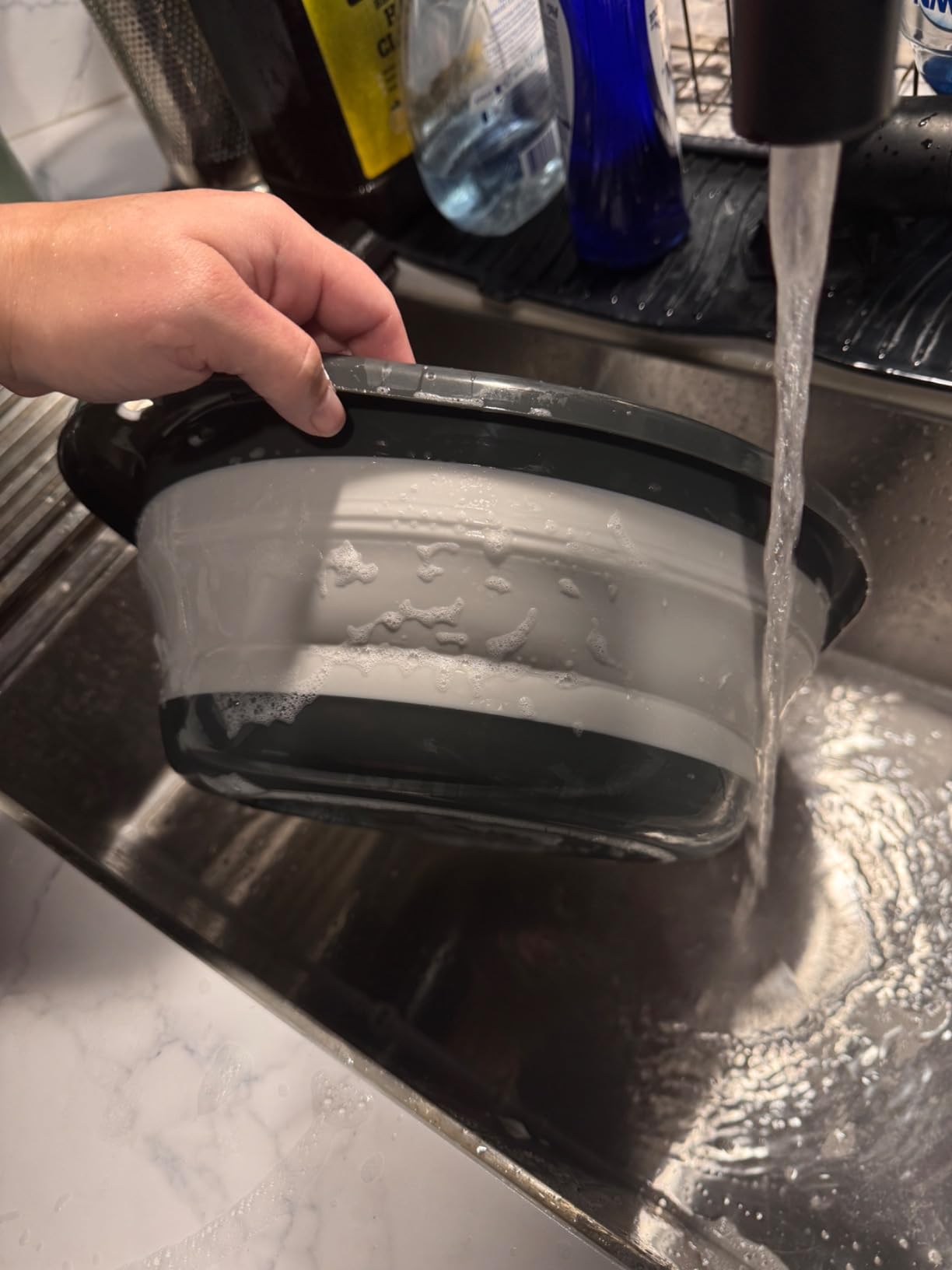Glad Large Mixing Bowl Collapsible - 5.5L | Foldable Plastic & Rubber Container with Handles for Baking | Dishwasher Safe Kitchen Supplies and RV Essentials Gray - Customer Photo 2