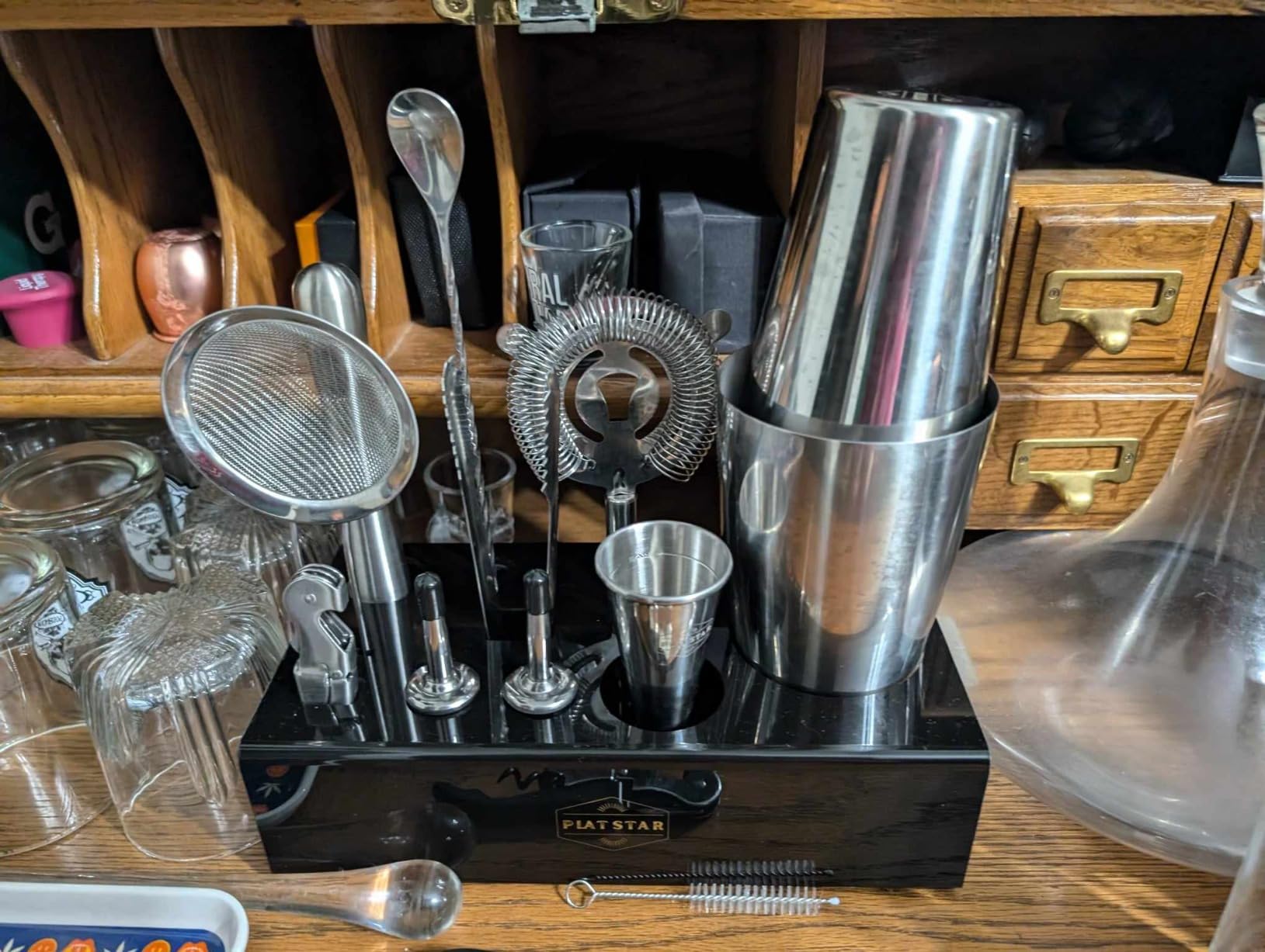 Plat Star Mixology Bartender Kit | Home Bar Set Cocktail Shakers Bartending Kit | Bar Tools Boston Shaker Set with Stand | Professional Drink Mixing Martini Shaking Tins Barware Set w/Strainer - Customer Photo 1