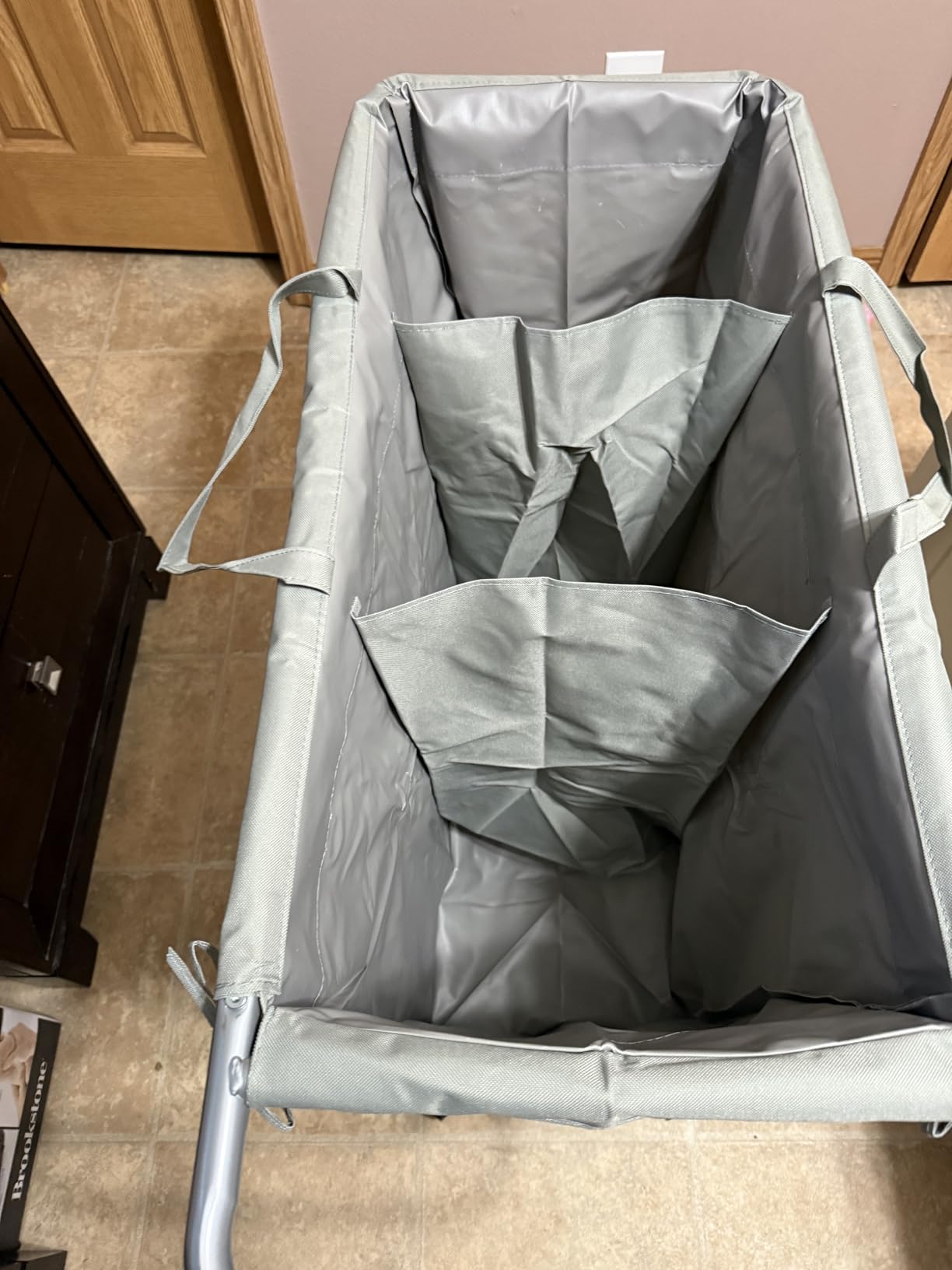 SONGMICS Laundry Basket with Wheels, 2-Section Rolling Laundry Hamper, 37 Gallons (140 L), Removable Liner, Steel Frame with Handle, 27.2 x 15.4 x 31.9 Inches, Dove Gray URLS004G01 - Customer Photo 1