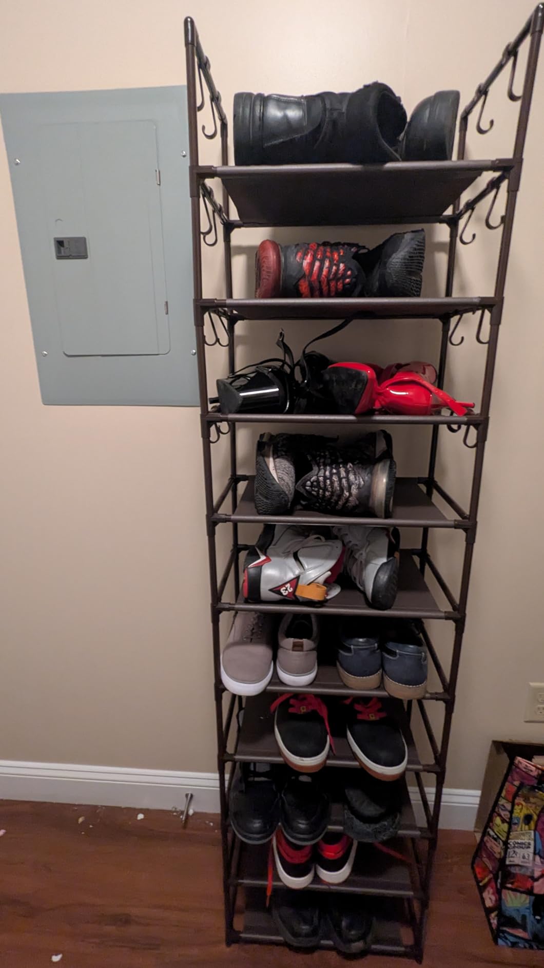 VTRIN 10 Tier Shoe Rack Tall Large Capacity 50 Pair Wide Shoe Organizer with Two Hooks Sturdy Metal Shoe Shelf for Entryway, Closet, Bedroom - Customer Photo 4