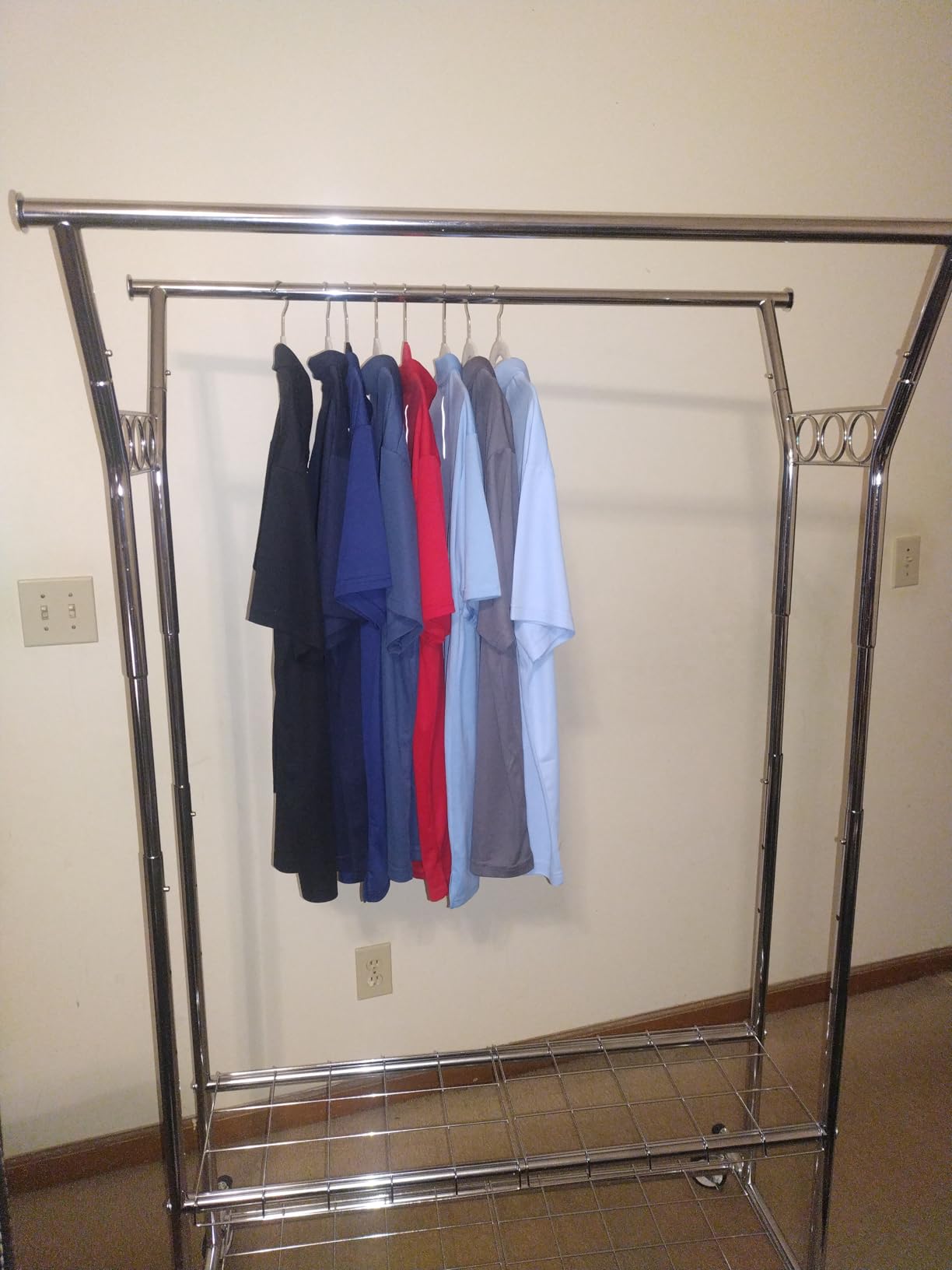 HYSEYY Heavy Duty Clothes Rack, Rolling Clothing Rack With Shelves Load 620 LBS, Double Rod Clothing Racks for Hanging Clothes, Portable& Adjustable Clothes Rack with Wheels Garment Rack - Customer Photo 1