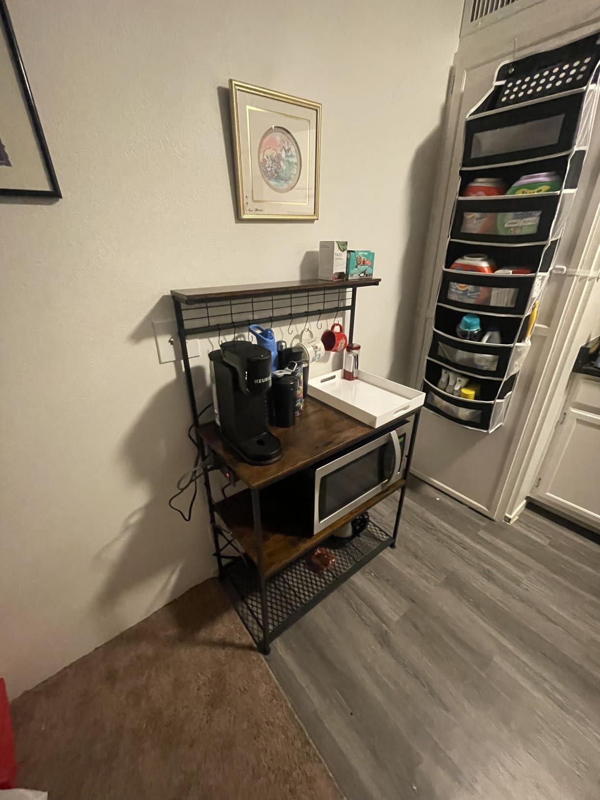Furologee Kitchen Bakers Rack with Power Outlet, Microwave Oven Stand with Storage 4 Tiers, Coffee Bar Table with 6 S Hooks, Kitchen Storage Shelf Rack for Spices, Pots, Rustic Brown - Customer Photo 1
