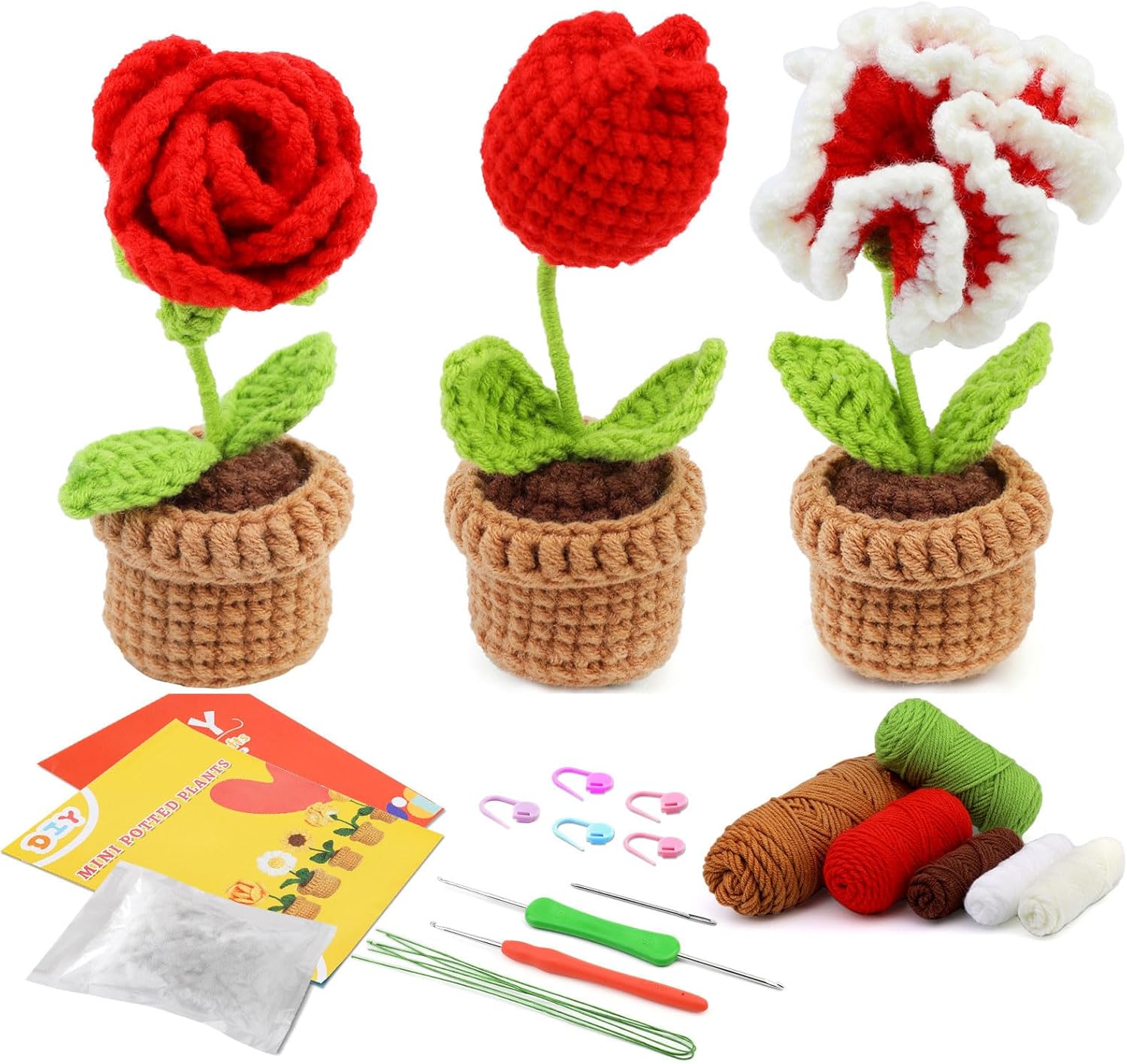 DIY Crochet Craft Crochet Flower Kits Include Crochet Hook, Yarns, Needle, Instructions, Accessories for Beginner DIY Crochet Craft Crochet Flower Kits Include Crochet Hook, Yarns, Needle, Instructions, Accessories for Beginner - JAGTRADE