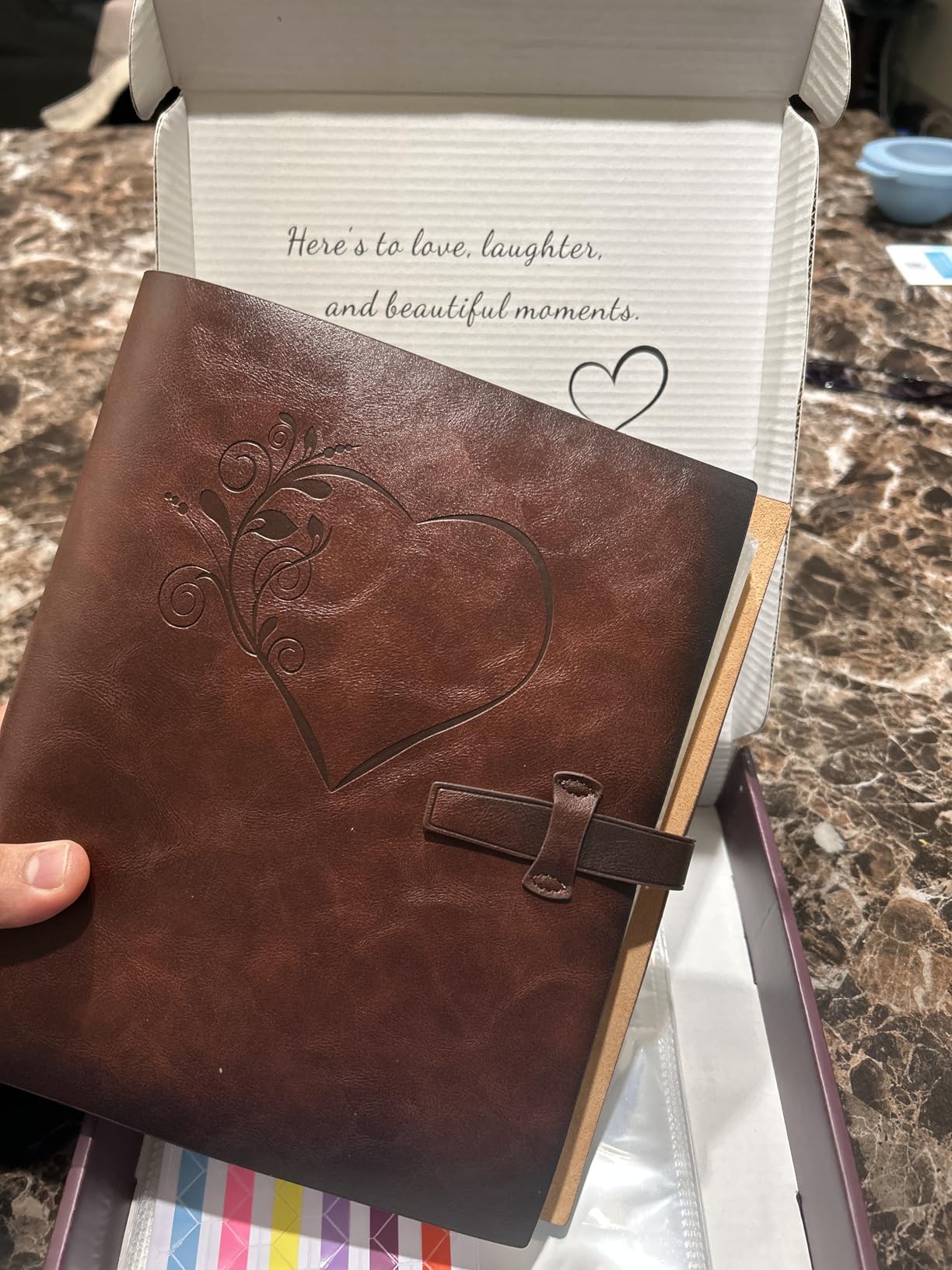 Photo Album 4x6 200 Photos, Genuine Leather Photo Albums with Writing Space with 30 Writing Paper, Travel Family Wedding Kids Graduation Ultrasound Baby Picture Album Scrapbook Photo Album (Simple) - Customer Photo 1