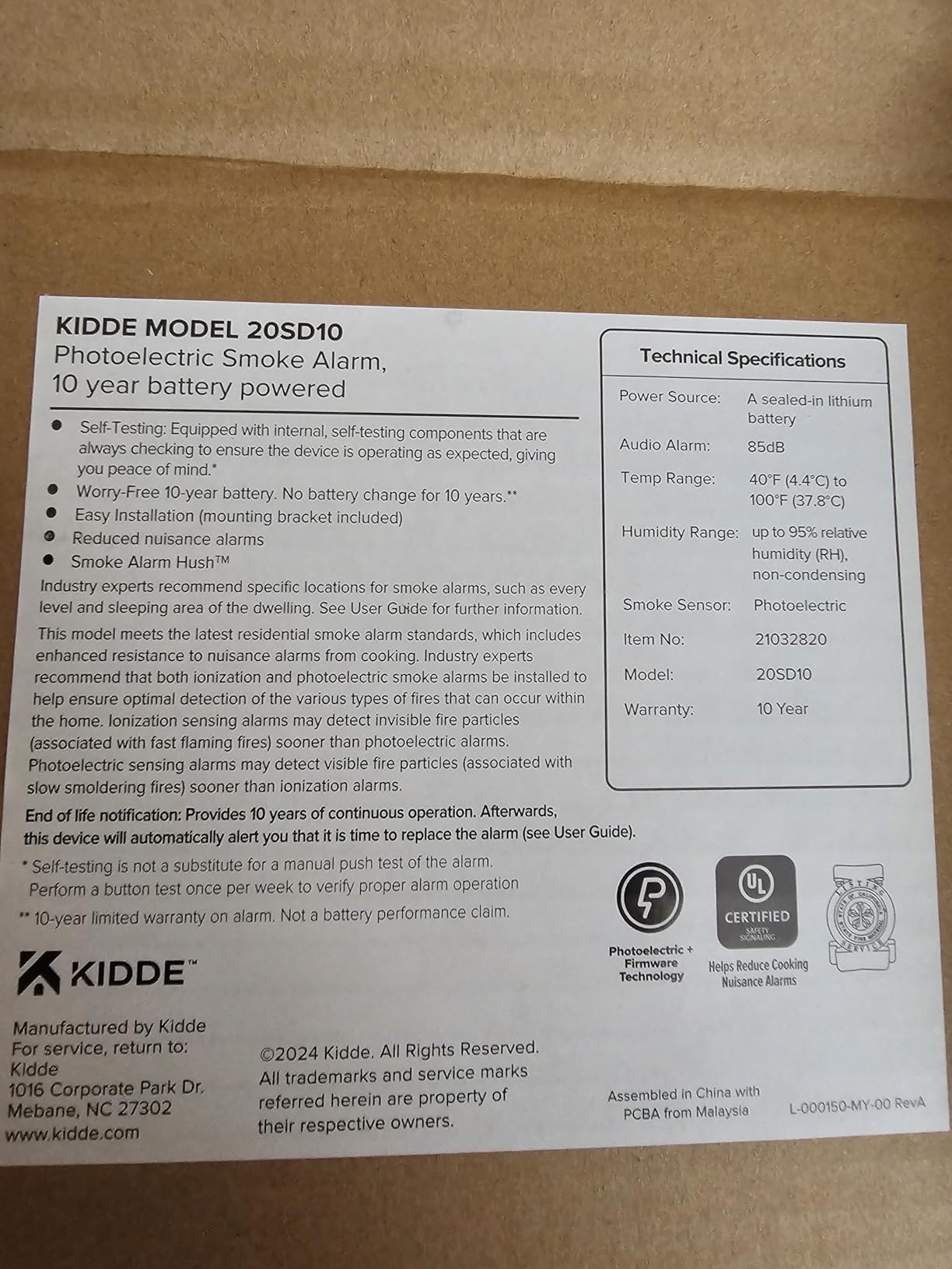 Kidde Smoke Detector, 10-Year Battery Powered, LED Warning Light Indicators Customer Review Kidde Smoke Detector, 10-Year Battery Powered, LED Warning Light Indicators - Customer Photo 1