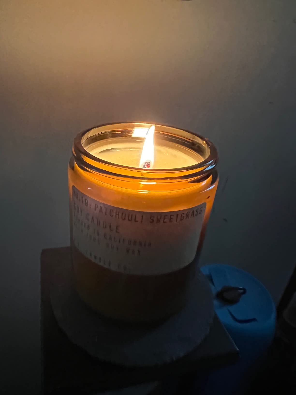 P.F. Candle Co. Teakwood & Tobacco Classic Large Concentrated Scented Soy Wax Candle (12.5 oz) 60-70 Hour Burn Time, Amber Glass Jar, Made in The U.S.A - Customer Photo 1
