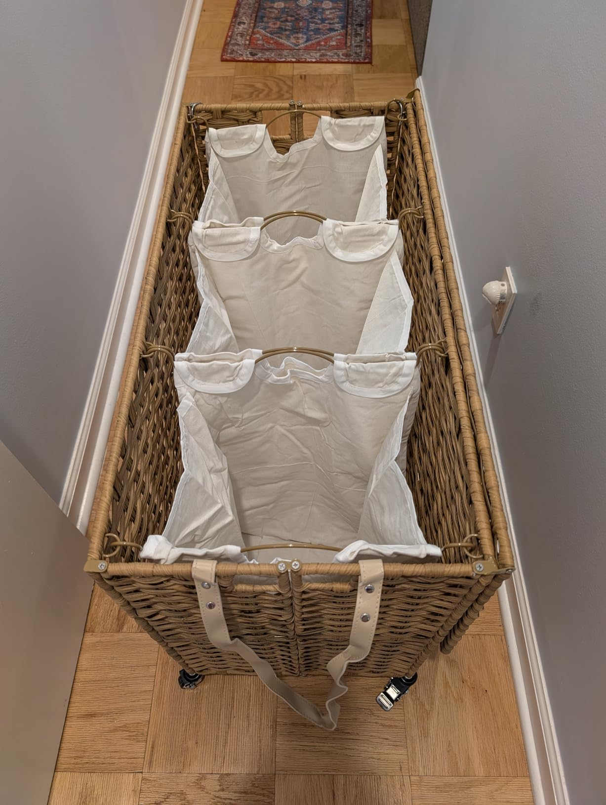 Laundry Hamper with Wheels, 52.8 Gallon(200L) Rolling Laundry Basket with Lid, 3-Section Rattan Clothes Hamper with 3 Removable Liner & 3 Mesh Bags, Laundry Sorter with Side Pocket, Brown - Customer Photo 1