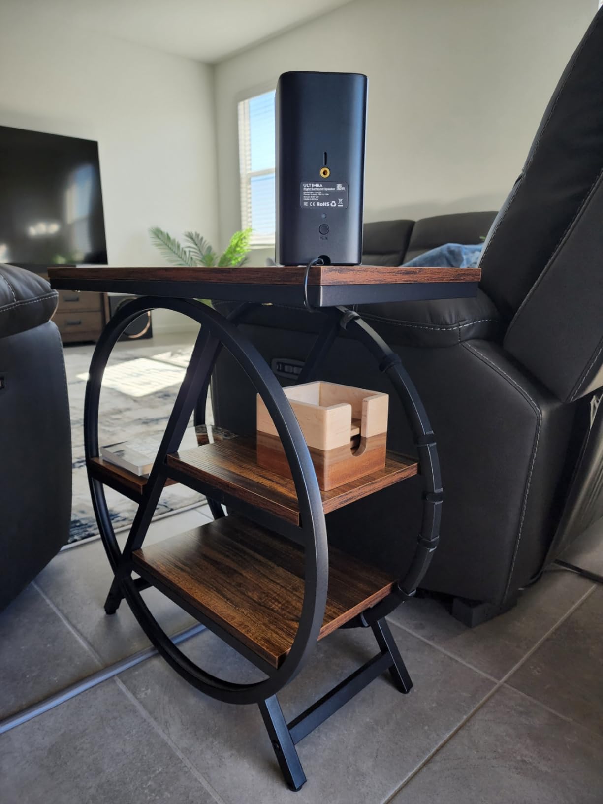 Tribesigns End Table Set of 2, 3-Tier Narrow Sofa Side Table with Storage for Living Room, Wood End Table with Geometric Metal Frame, Industrial Nightstand and Bedside Table for Bedroom, Rustic Brown Customer Review Tribesigns End Table Set of 2, 3-Tier Narrow Sofa Side Table with Storage for Living Room, Wood End Table with Geometric Metal Frame, Industrial Nightstand and Bedside Table for Bedroom, Rustic Brown - Customer Photo 1